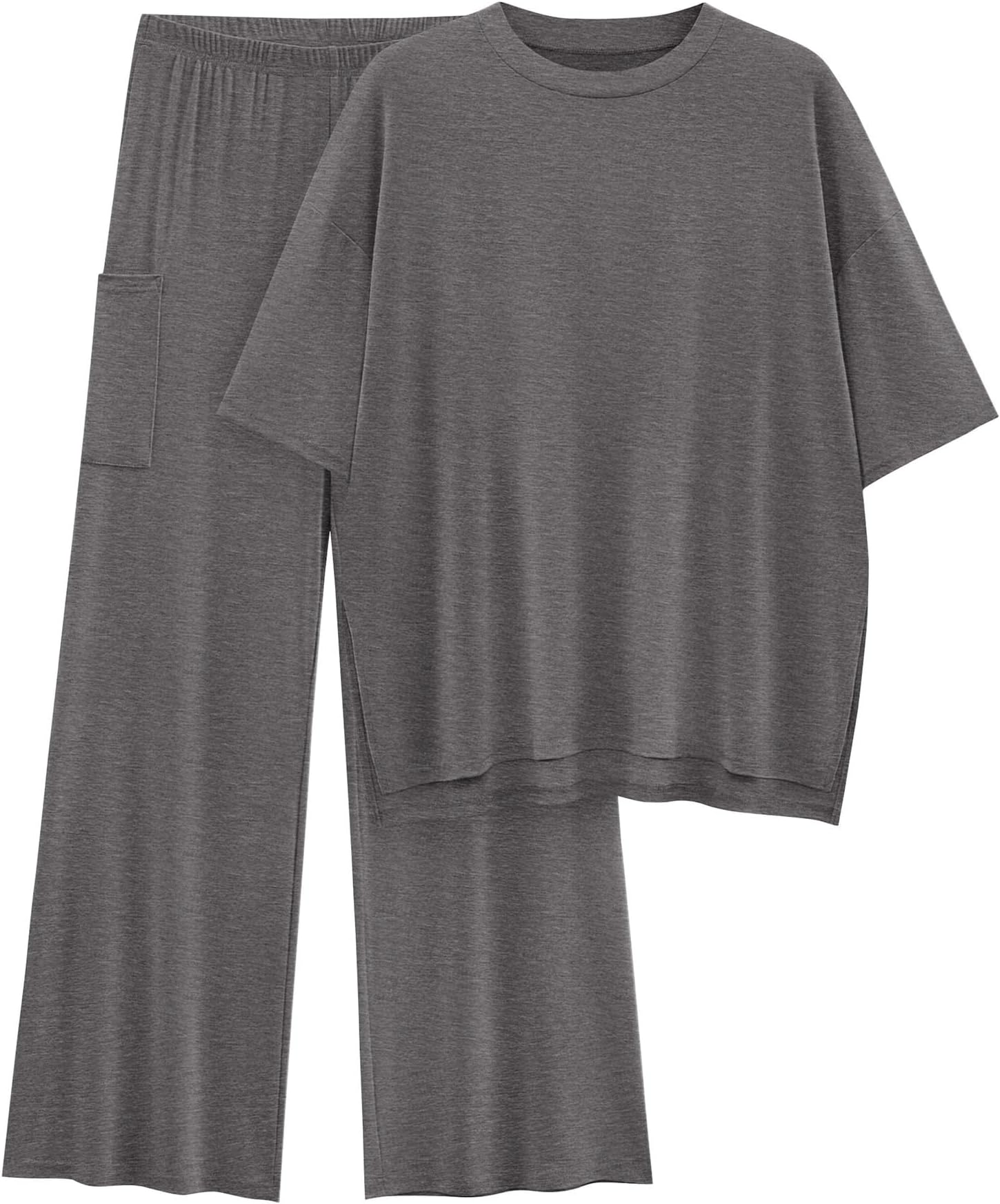 KIRUNDO 2 Piece Lounge Sets for Women Airport Travel Vacation Outfits Summer Casual Loose Short Sleeve Tops & Wide Leg Pants