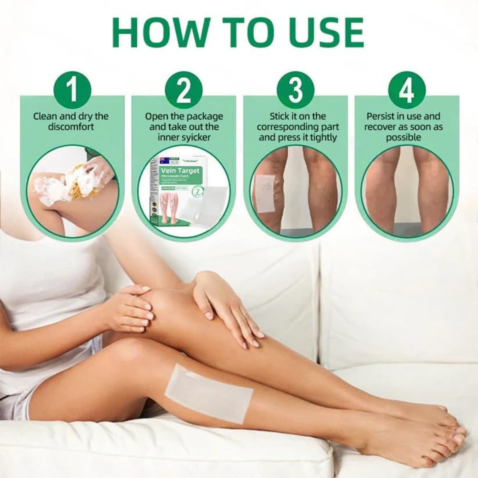 Healrize VeinTarget Microneedle Patch - Instant Relief, Beruhigende Entlastung für Beine, Waden (4 Stück)