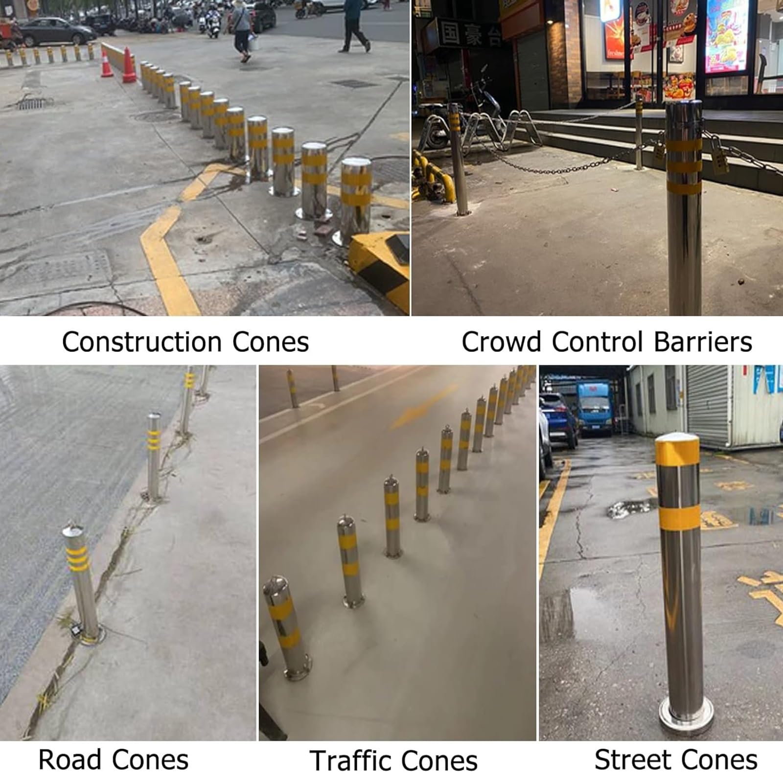 Poteaux de signalisation de stationnement, balises de Circulation - Cônes de sécurité permanents en Acier Inoxydable pour usines et Chantiers, barrières de stationnement réfléchissantes, Fix