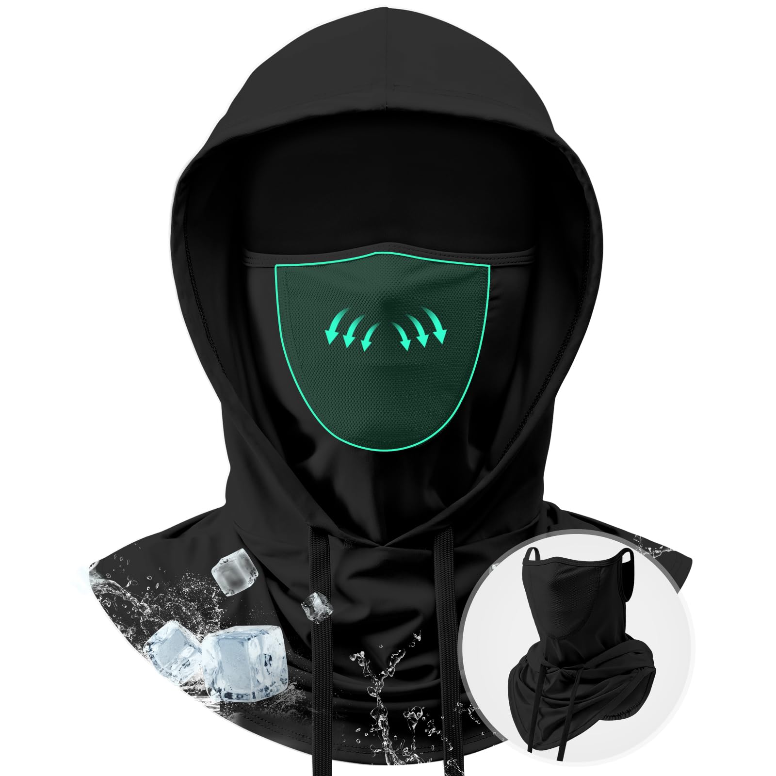 3 in 1 Summer Cooling Balaclava Hood Face Mask with Ear Loops Men Women Sun UV Protection Breathable