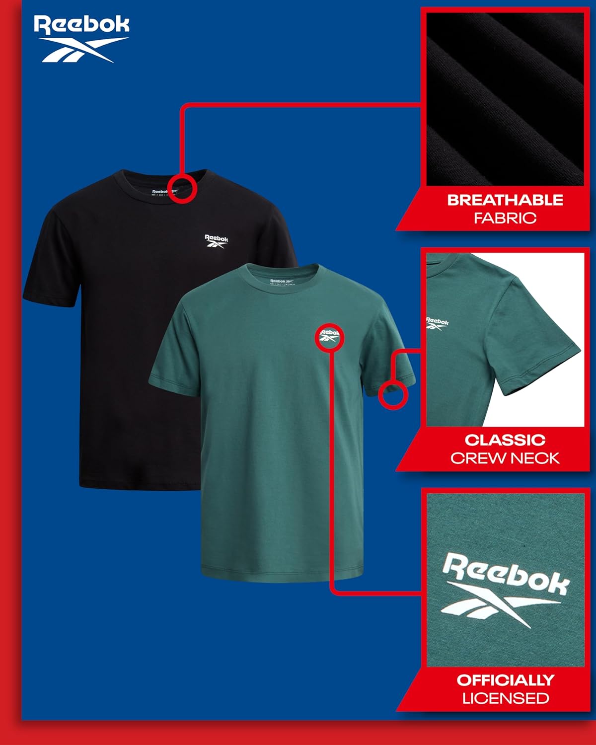 Reebok Boys Athletic Shirts - 2 Pack Breathable Short Sleeve Crewneck Cotton Boys Shirts - Active Kids Clothes for Athleisure - Image 2