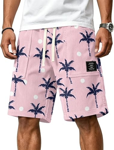 lopmou Mens Corduroy Shorts Oversized Lightweight Elastic Waist Slim Fit Short P