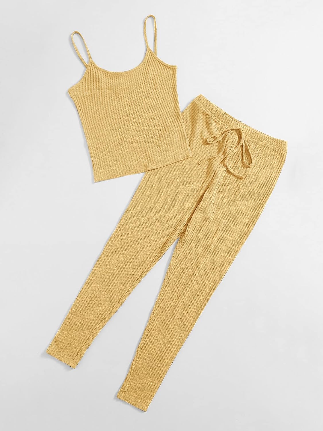 MCTEST Knit Cami Top & Knot Waist Leggings Set (Color : Yellow, Size : X-Small)