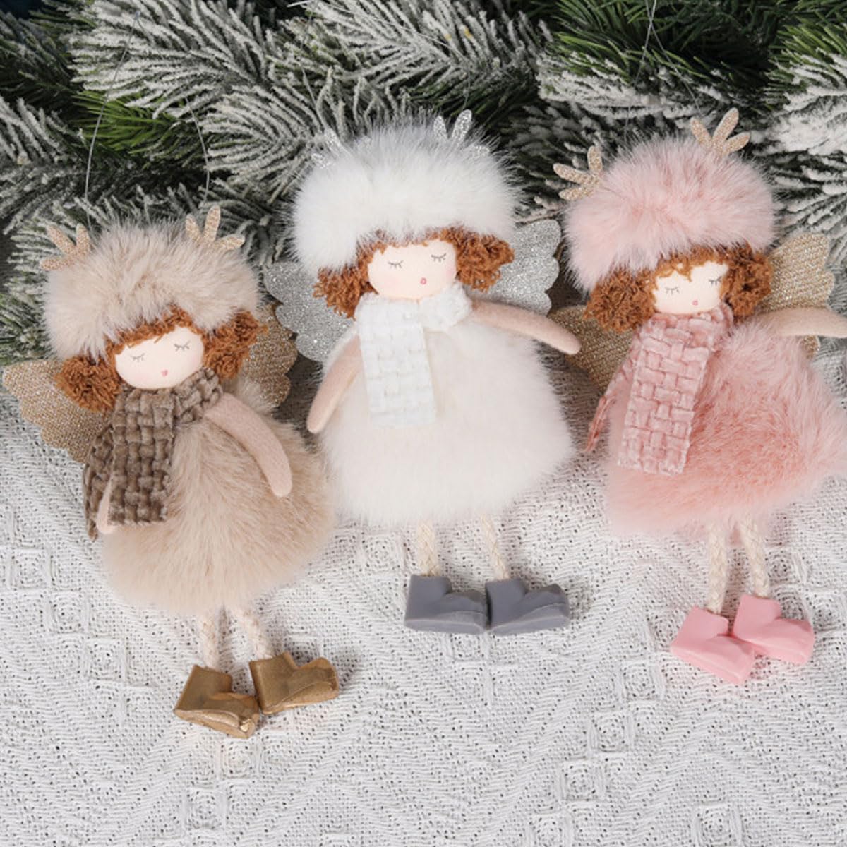 Lot De 3 Anges De Noël En Peluche – Pendentifs Décoratifs Pour Sapin, Multicolores