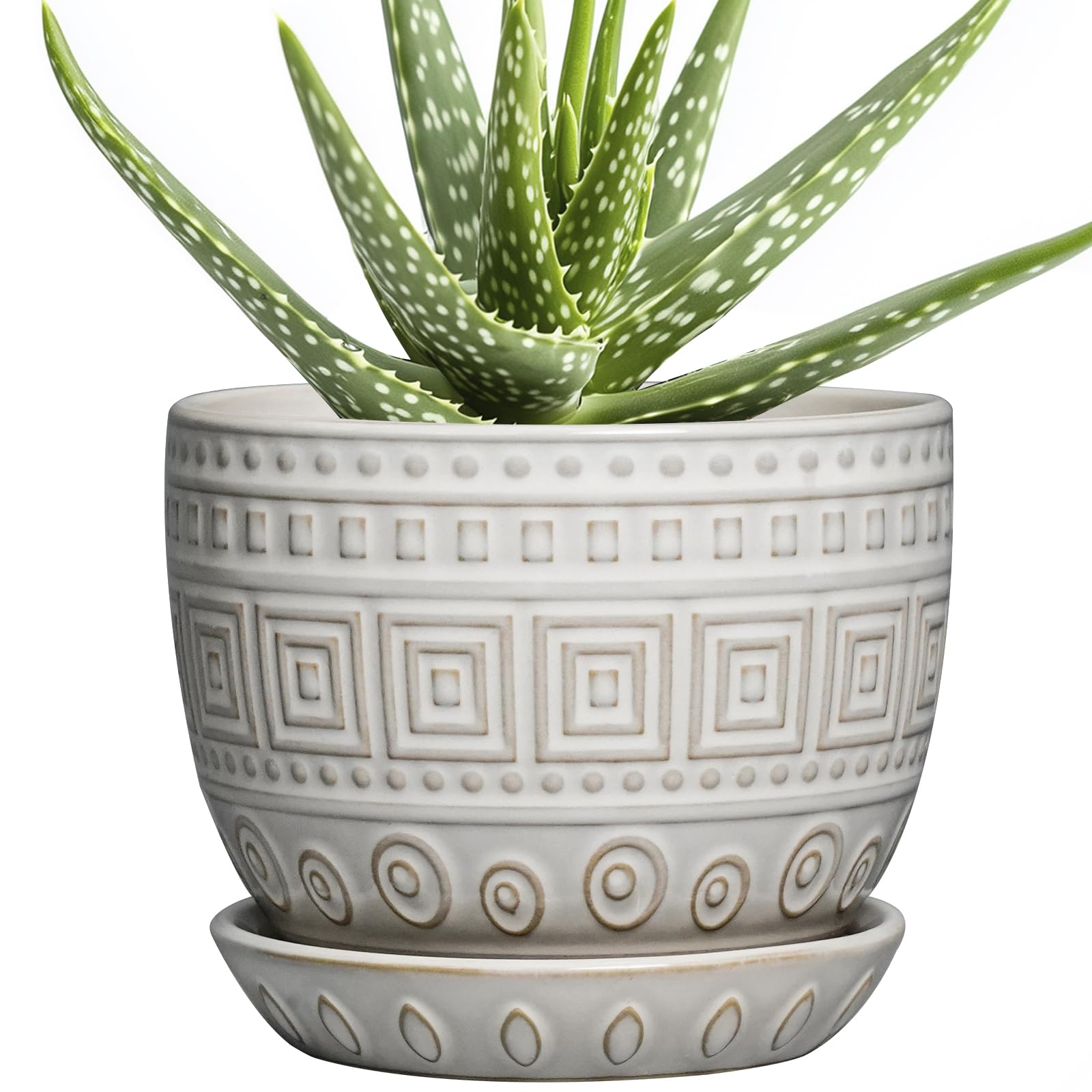 G EPGardening Ceramic Pots for Plants - 5 Inch Plant Pot Indoor with Drainage Hole and Saucer, Outdoor Flower Pot, Decorative Round Planter for