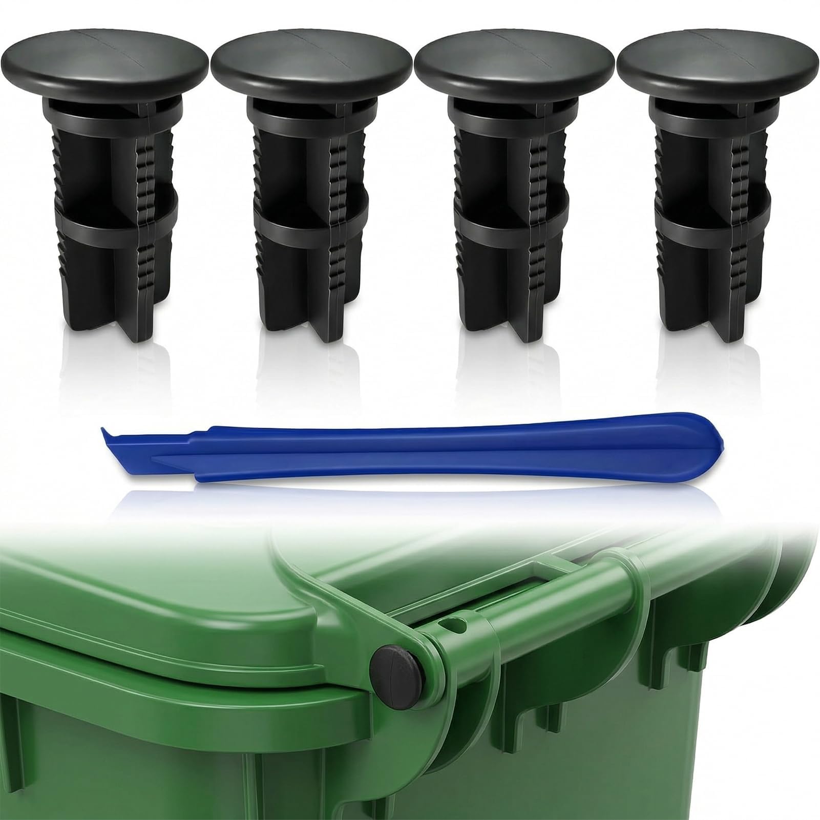 Pack of 4 Hinge Pins for Wheelie Bin Lid, Wheelie Bin Lock, Fixings for Wheelie Bin Lid Hinge Pins for Rubbish Bin, Compatible with Otto/Ese (Black)