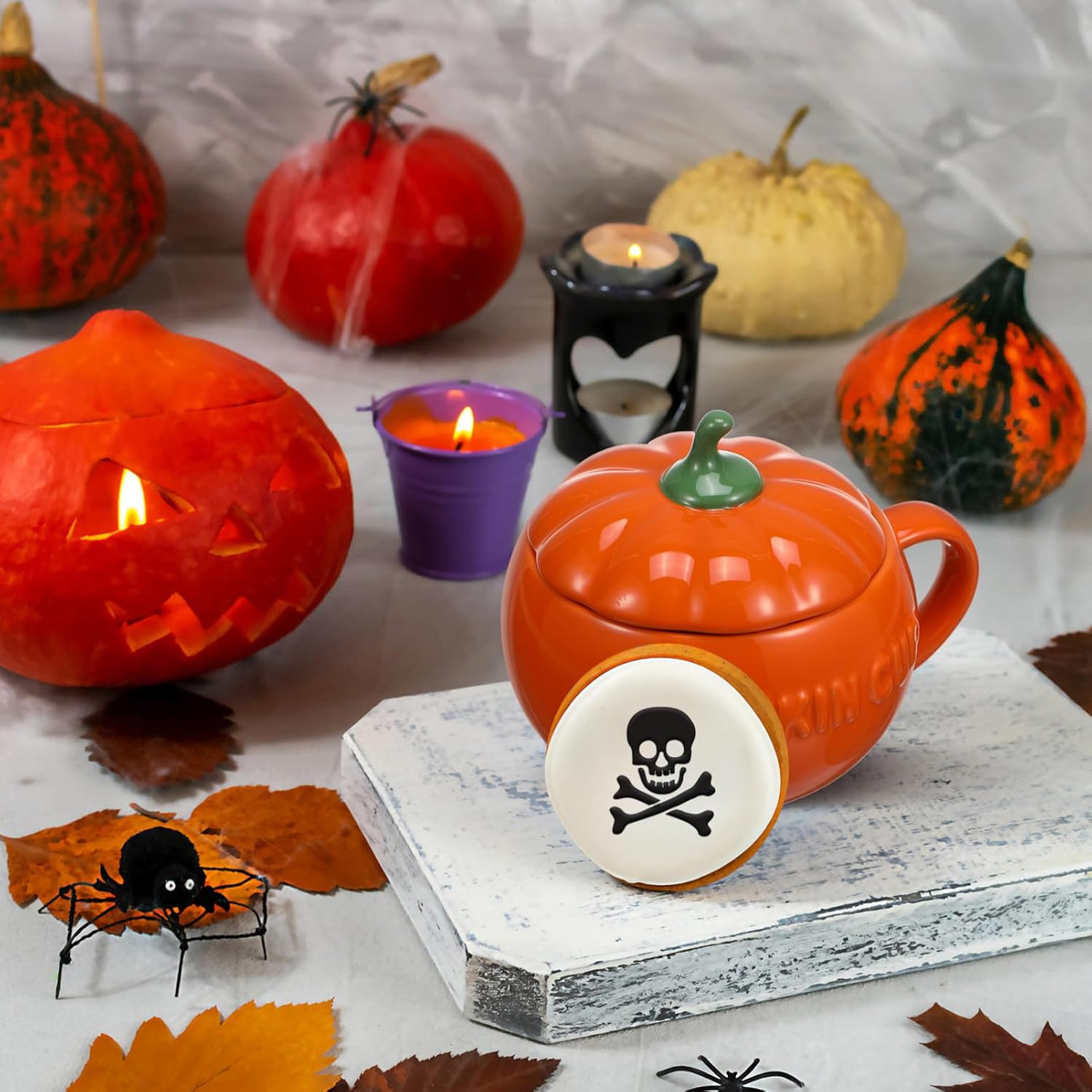 VOSAREA 2pcs Halloween Pumpkin Mug Cute Ceramic Pumpkin Shape Milk Cup Fall Autumn Cup Bowl with Lid for Thanksgiving Halloween Christmas (Orange
