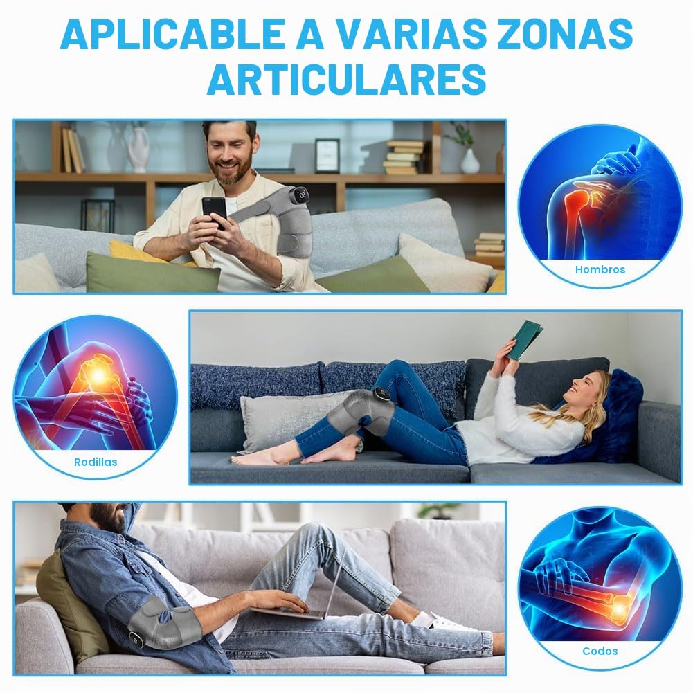 Vicloon Masajeador de Rodilla Inalámbrico, Almohadilla Térmica Para Rodilla con 5 Niveles De Calentamiento y 3 Modos de Masaje, 2 en 1 Masajeador Portáti para Dolor y Tensión de Articulaciones