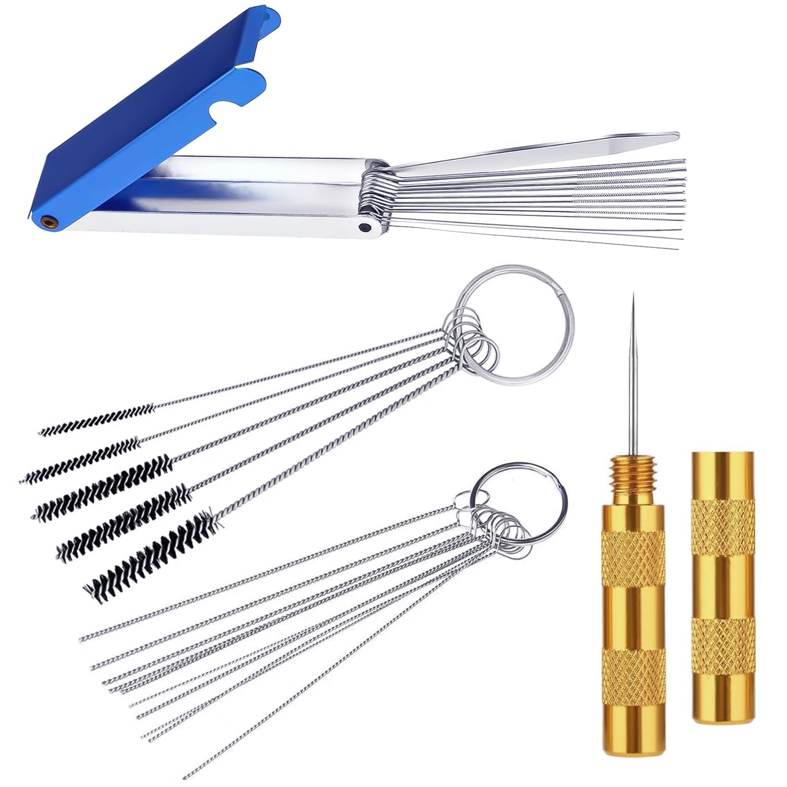 Vergaserreiniger Set, Vergaser Kohlenstoff Schmutzentferner, Vergaserreiniger Motorrad Set, Vergaser Reiniger Set, 13 Reinigungsset + 10 Reinigungsnadeln + 5 Nylon-Bürsten +1 Scharfer Dorn