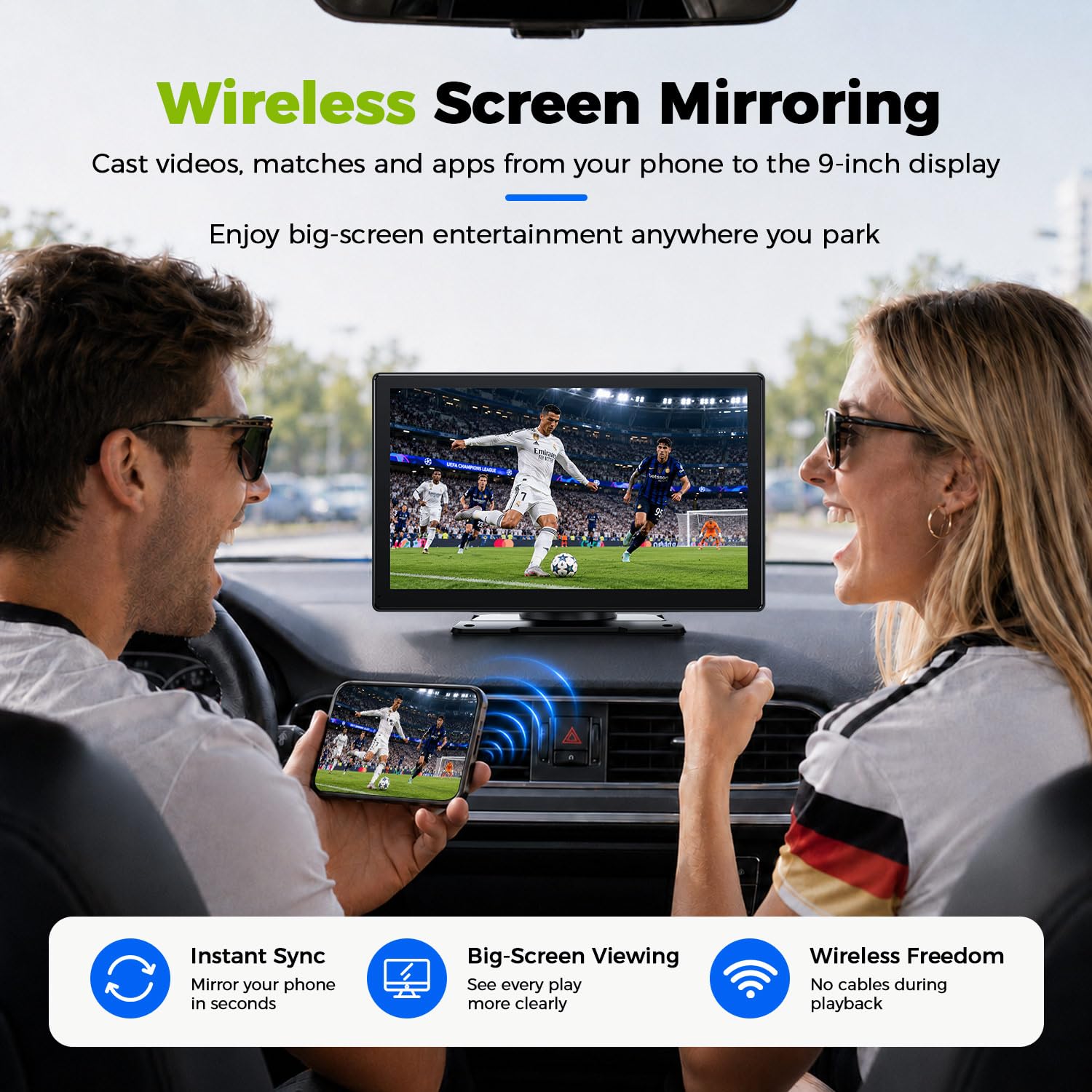 LAMTTO Écran CarPlay 9 Pouces avec CarPlay sans Fil & Android Auto
