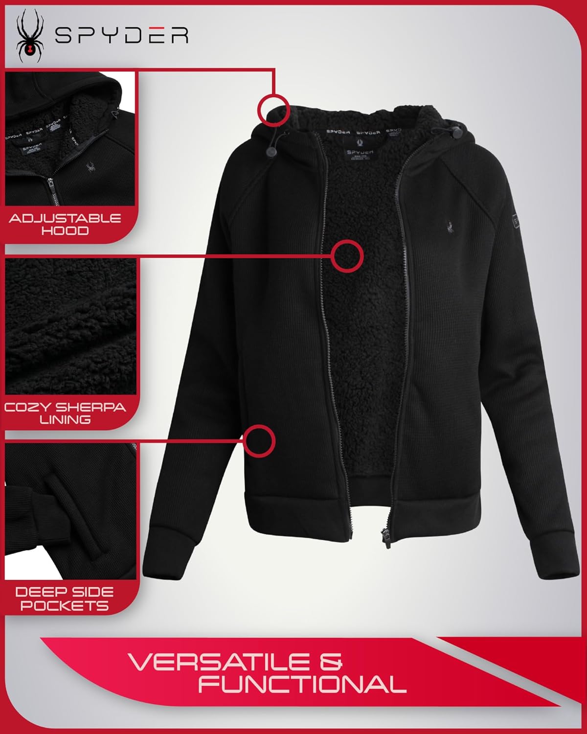 Spyder Womens Sherpa Fleece Jacket - Heavyweight Waffle Knit Hoodies for Women Warm Thermal Zip Up Womens Sweatshirt - Image 6