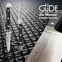 Vista 2 de Gude Alpha Series - Cuchillo de pelar forjado de doble refuerzo con mango Hostaform negro de 3 pulgadas, fabricado en Solingen, Alemania desde 1910