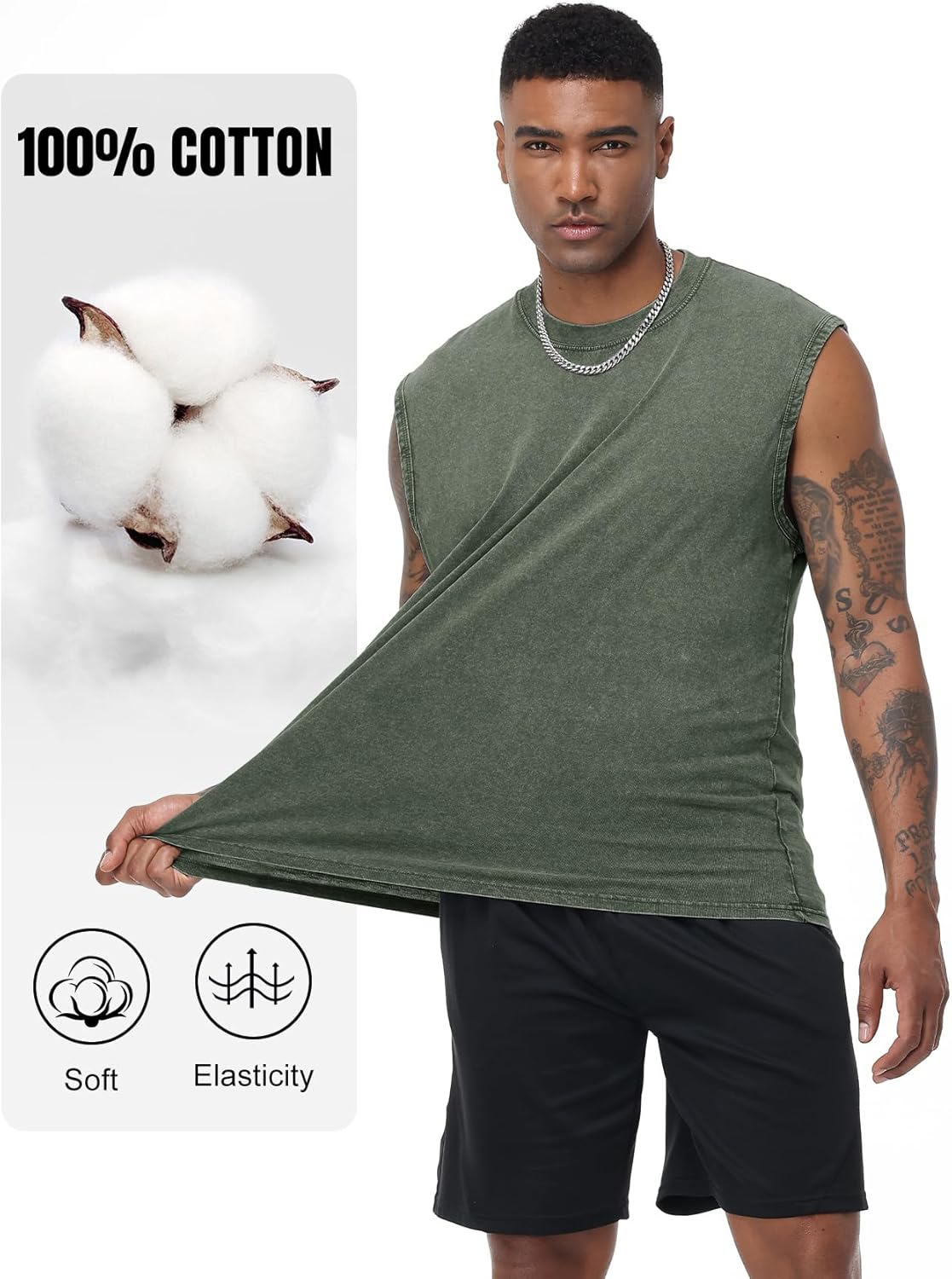 Flygo Mens Sleeveless Workout Tank Tops Cotton Cut Off Muscle T Shirts Acid Wash Loose Running Gym Tees - Image 4