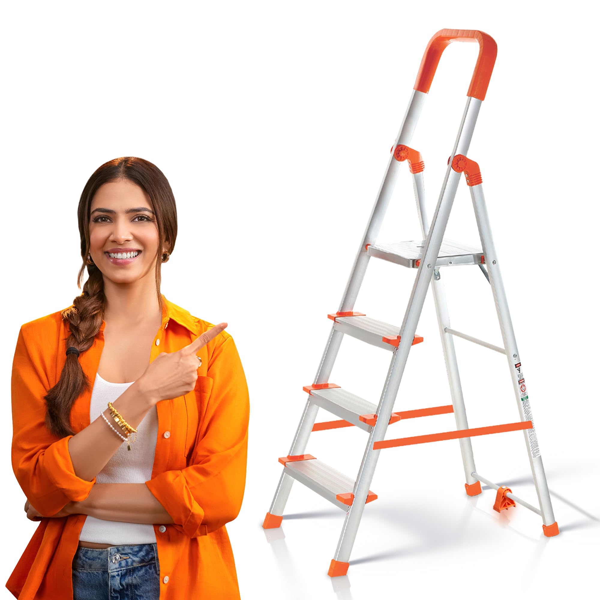 PROHOME Aluminium Ladder for Home 8 Steps Foldable with Railing & Anti-Skid Wide Steps | 8 Step Ladder for Home Use, Kitchen & Household | 270 Kg Capacity Folding Ladder | 5 Year Warranty (Orange) — Amazon image 11