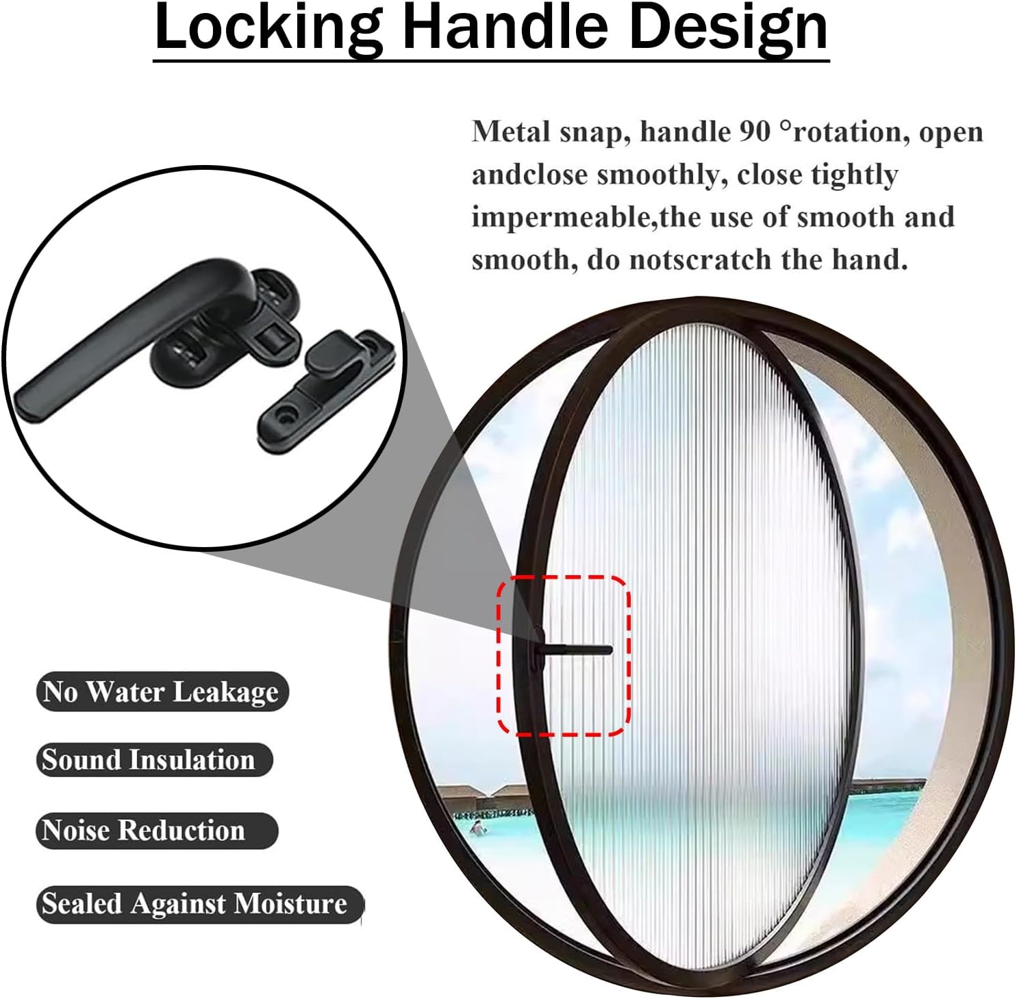 Rotating Ventilation Window,Invisible Striped Tempered Glass Circular Rotating Shed Window with Metal Handle, 60cm Aluminum Alloy Frame for Attic, Kitchen, and Garage - Open Type Design