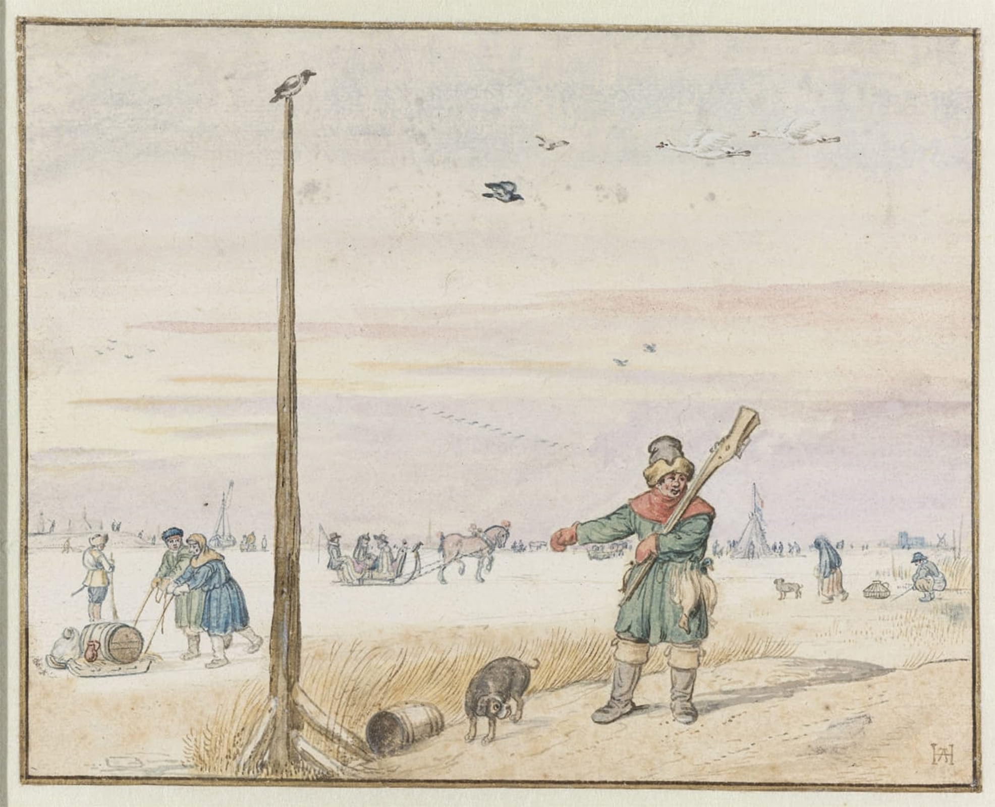 POSTERIIk Famous Animal Posters Vintage Picture Winter Landscape with a Duck Hunter with Game on the Bank of a River by Hendrick Avercamp Modern Wall Decor for Home Decor 60x90cm