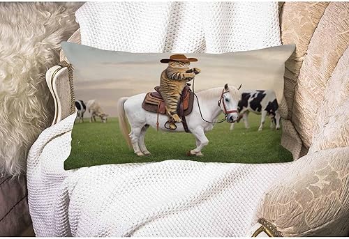 Miniatura 4 de Smooffly Funda de almohada decorativa de algodón y lino para cintura lumbar con palabras divertidas de gato, funda de almohada del gato vaquero en