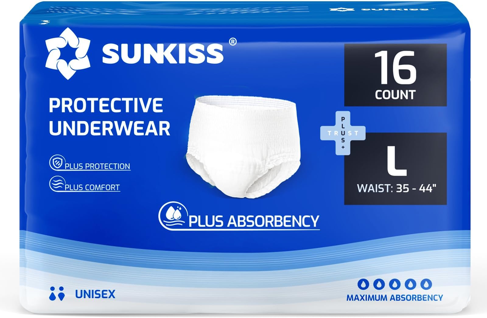 TrustPlus Incontinence Pants for Men and Women, Adult Pull Ups, Disposable Protective Underwear, Maximum Absorbency, Odour Control, Large, 16 Count
