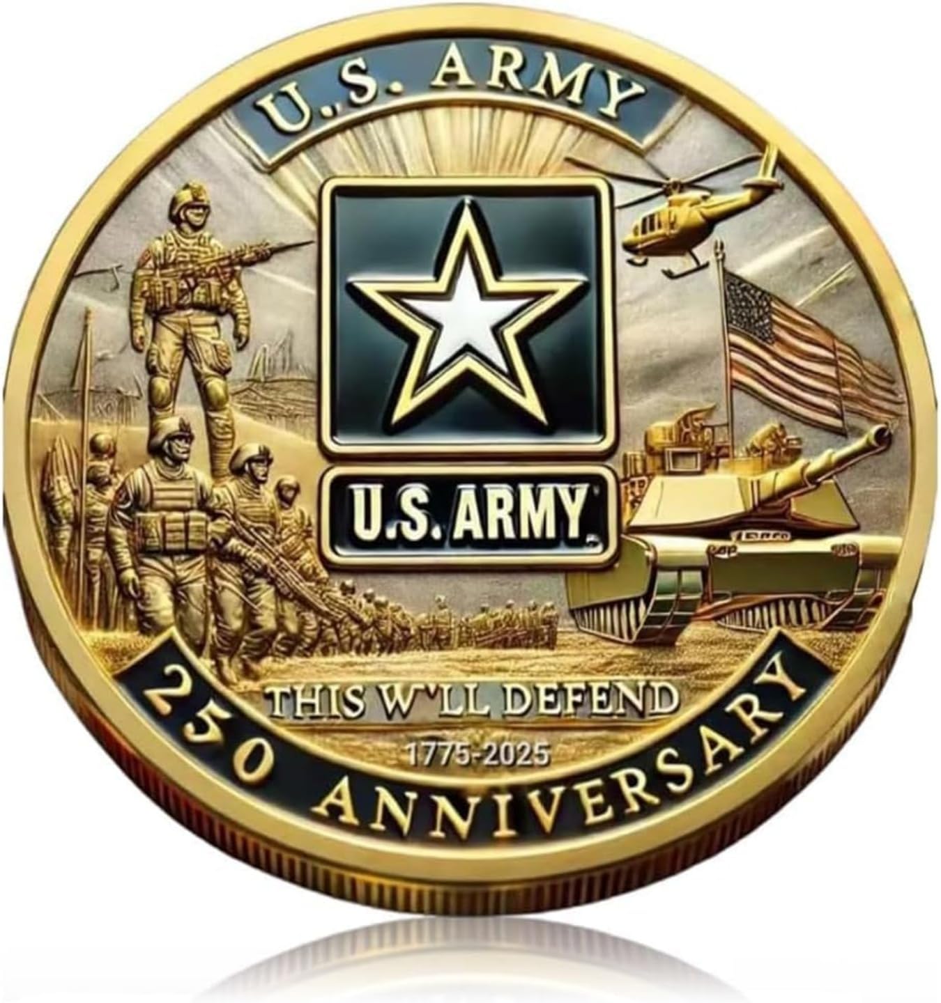 250th Anniversary U.S. Armed Forces Commemorative Coin - Patriotic Military Collectible with Engraved Service Branch Insignia，Patriotic Marine Corps Collectible (Army)
