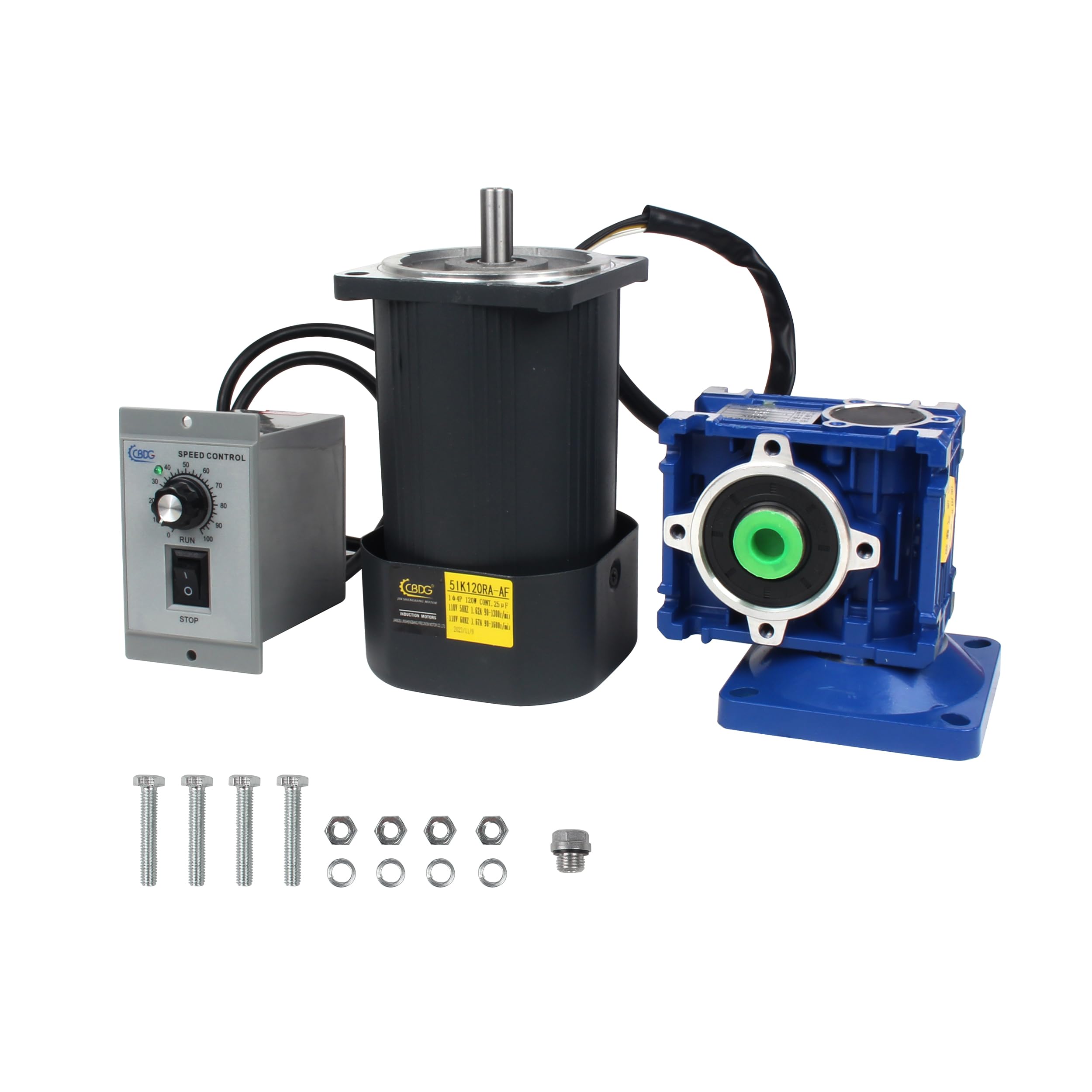 CNCTOPBAOS 120W Worm Gear Motor RV30 Reducer Ratio 1:40 with Speed Governor Controller,Adjustable Variable Gear Motor CW/CCW 90-1600RPM 110V,18N.m High Torque Electric Gearbox 14mm Output Shaft