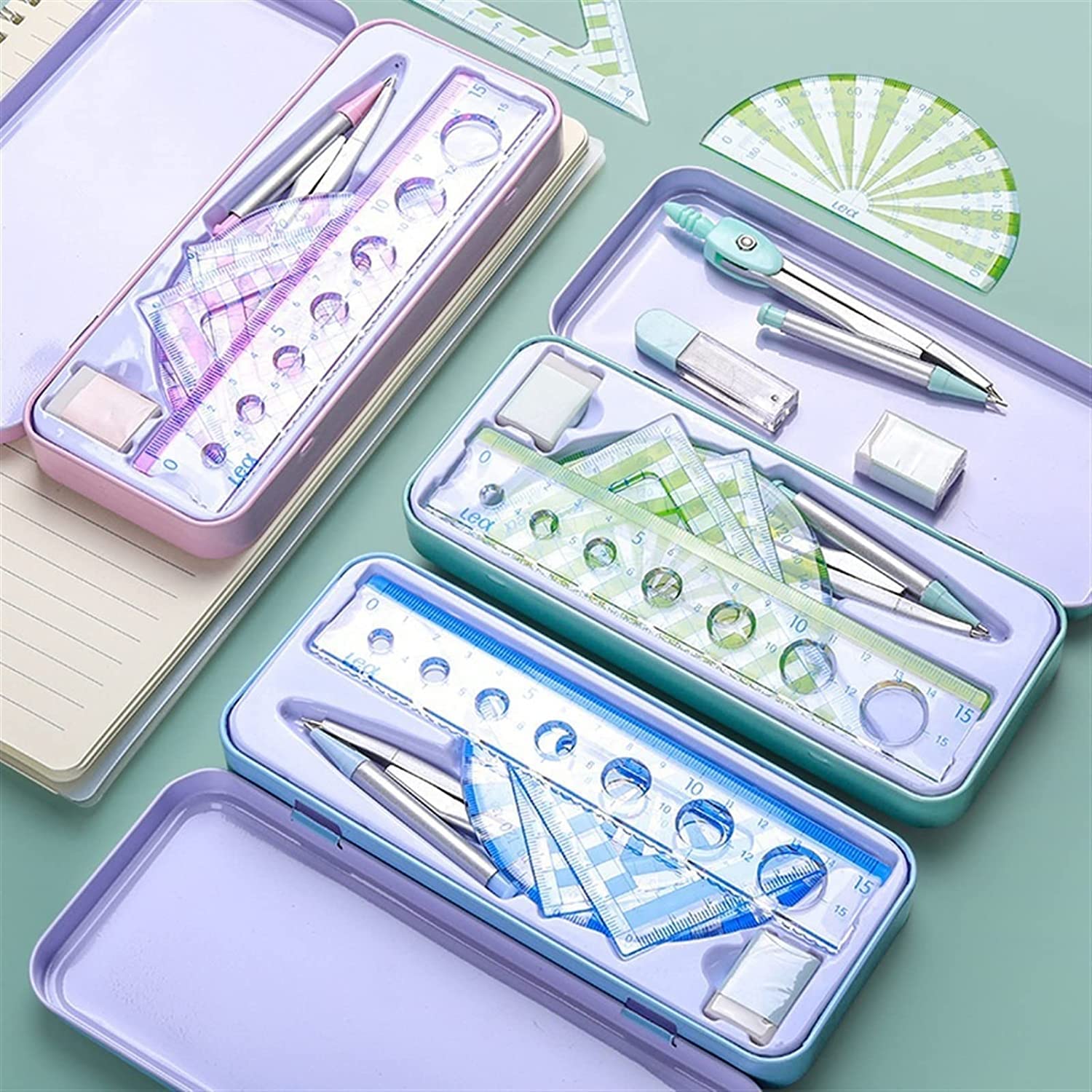 AKAZI Kompass-Set Multifunktionale Kompasse – Zirkel Lineale Radiergummi Mathe-Set Schule Zeichenwerkzeug-Set for Studenten Büromaterial (7PCS) Geometrie-Set (Color : Blue)
