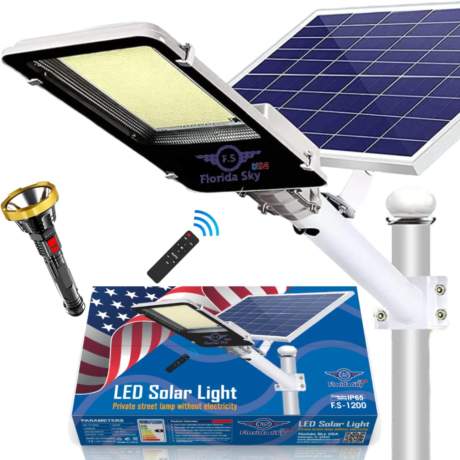 Florida Sky 1200Watt Solar Street Light Outdoor 120000LM Outdoor