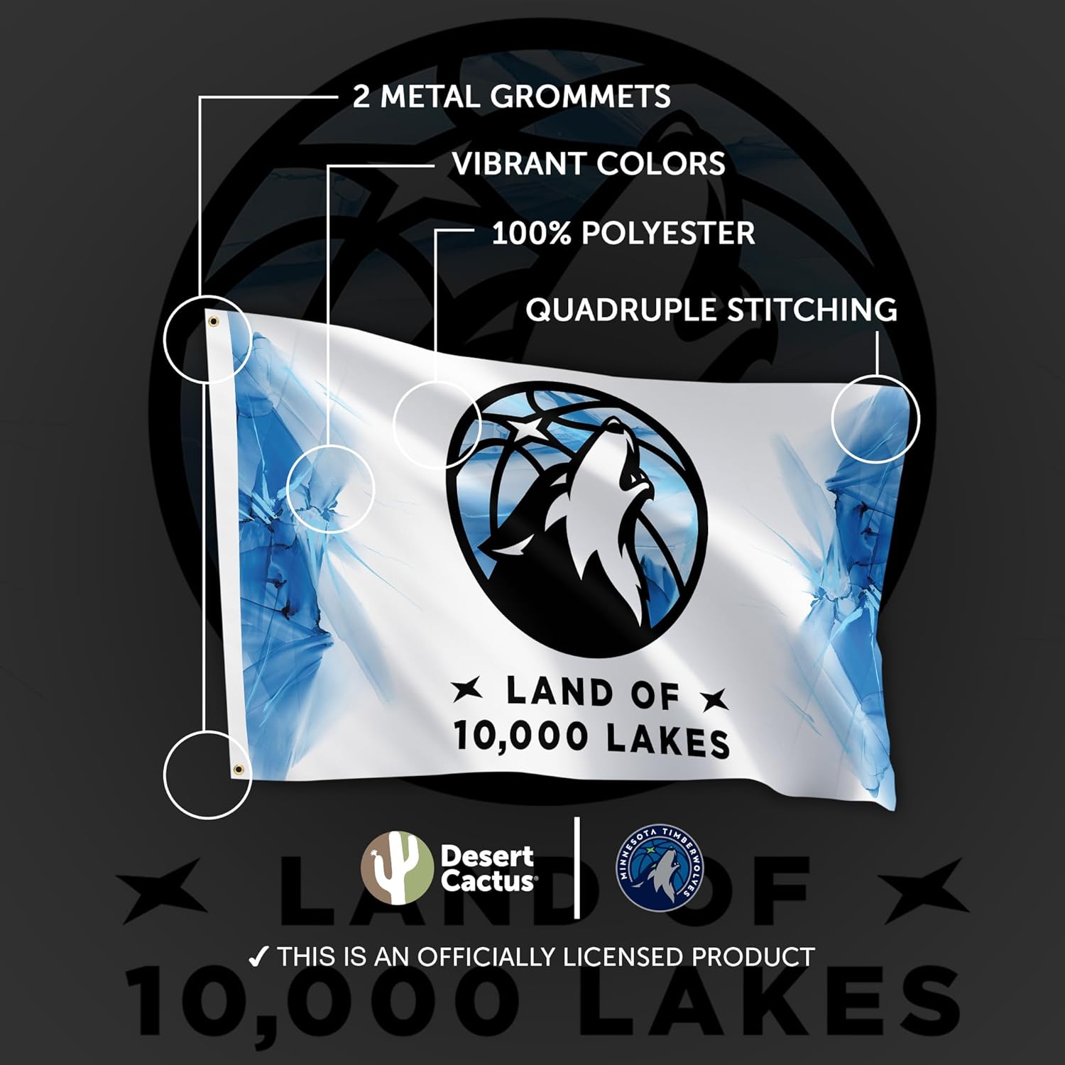 Desert Cactus Minnesota Timberwolves Flag NBA 100% Polyester Indoor Outdoor 3x5 feet National Basketball Association Team Flags (Flag City Edition 24-25 B) - Image 4