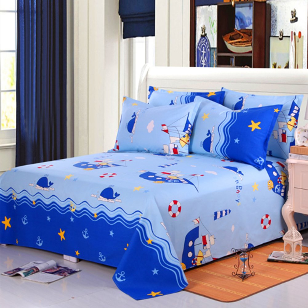 Drap plat en coton grossier imprimé 250x235cm pour lit double