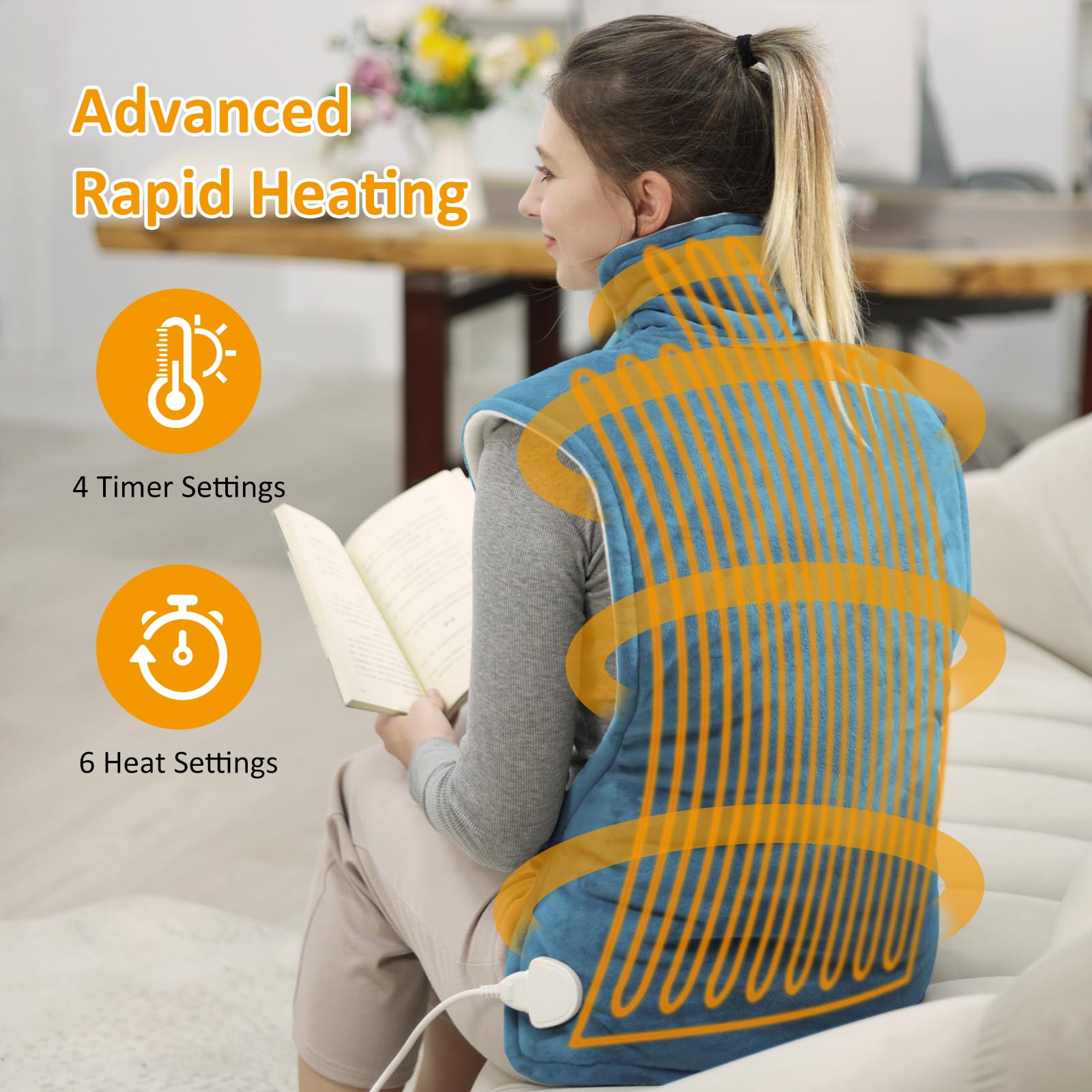 ITSHINY Termoforo Elettrico per Schiena, Termoforo Cervicale e Spalle con 6 Livelli di Riscaldamento, Timer di Spegnimento Automatico, Tensione Muscolare, Lavabile in Lavatrice, 60x108 cm