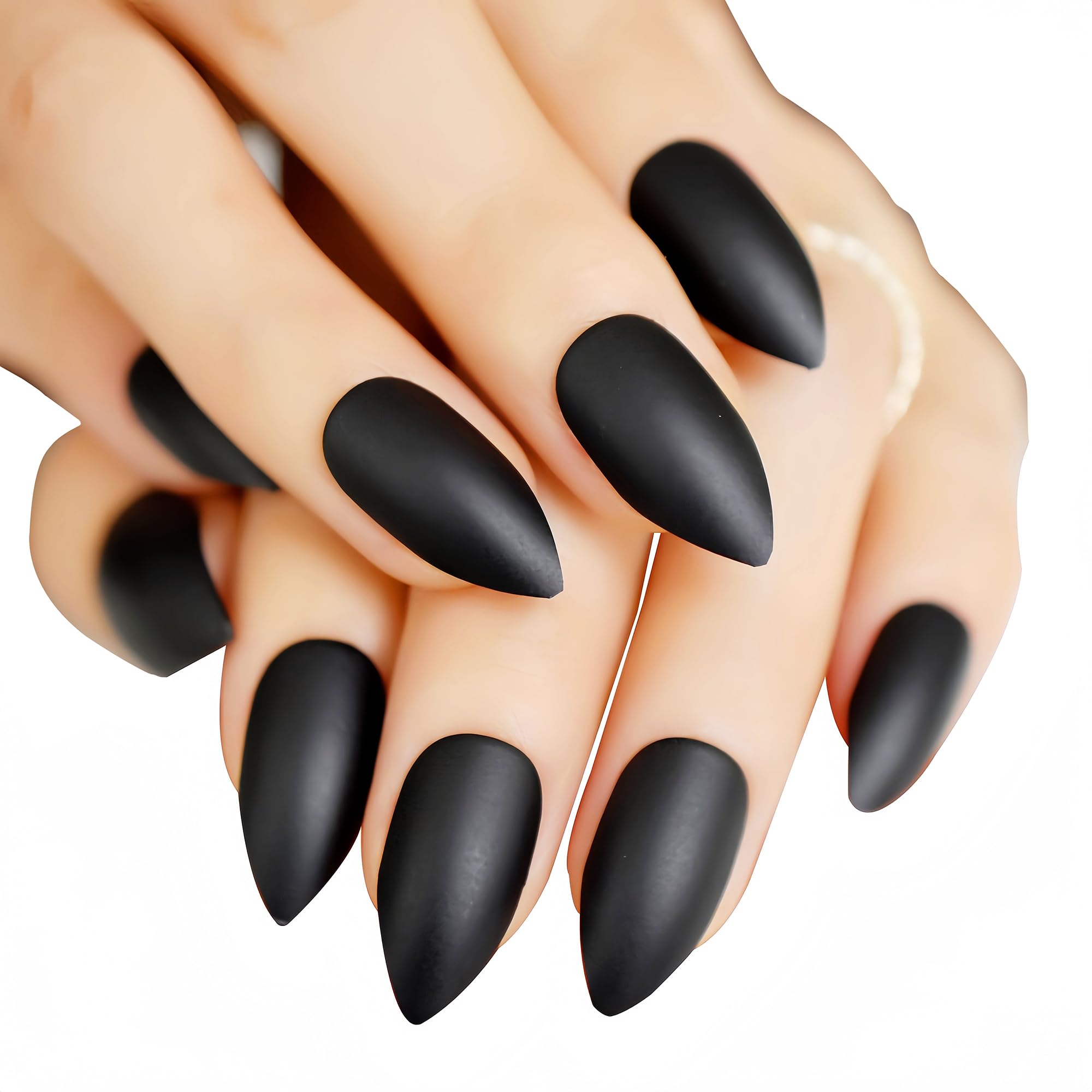 Black Fake Nails Stiletto Matte False Nails Medium Long Full Cover Press On False Nails Tips Acrylic Nail Tips Stick On Nails for Women and Girls 24 Sheet
