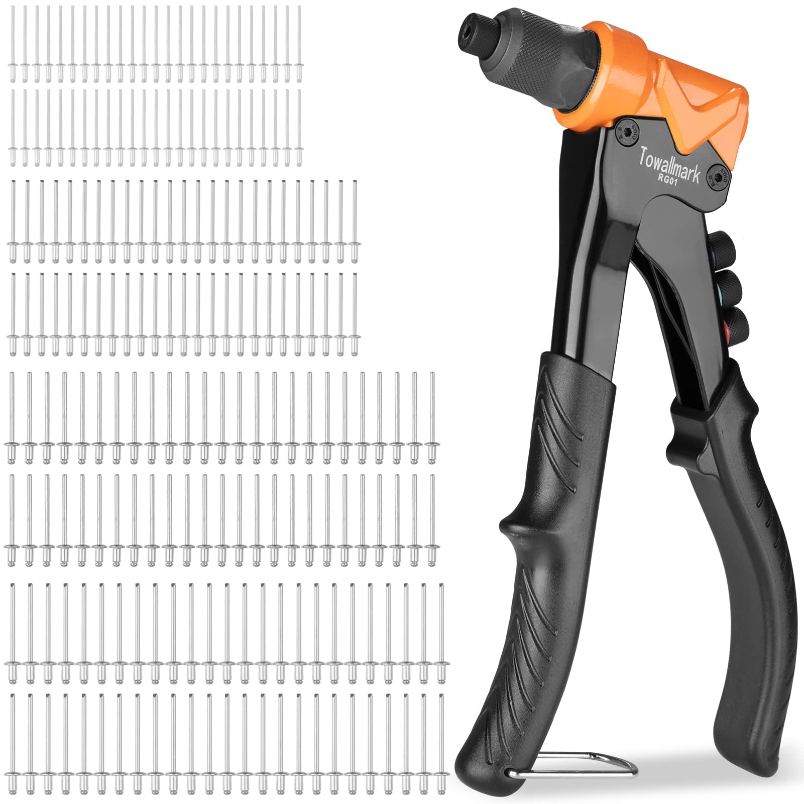 4-in-1 Pop Rivet Gun Kit with 200 Rivets (3/32", 1/8", 5/32", 3/16")