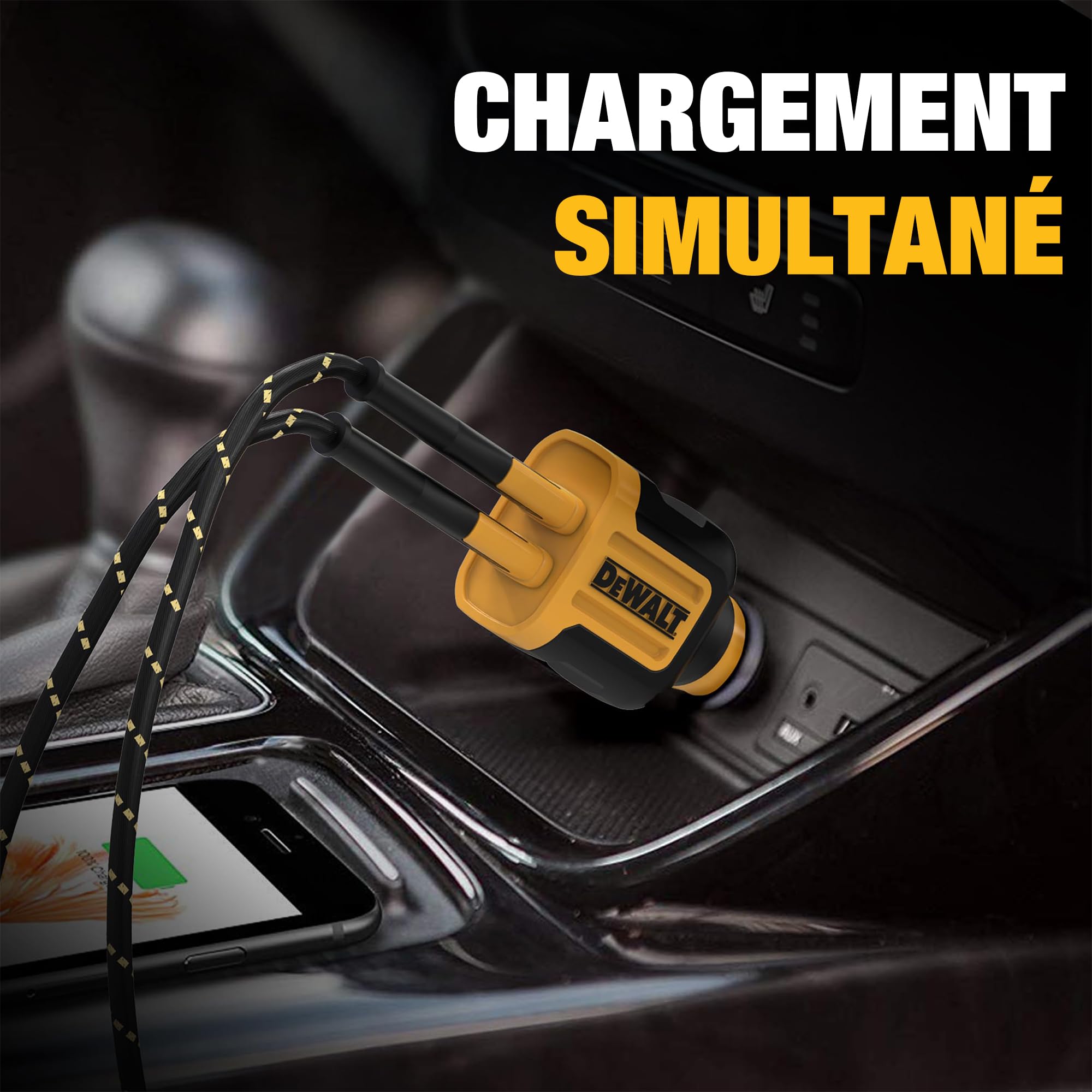 DEWALT Adaptateur Chargeur Voiture 24W USB, Allume-Cigare, Charge Rapide, Compatible iPhone, Samsung Galaxy, iPad