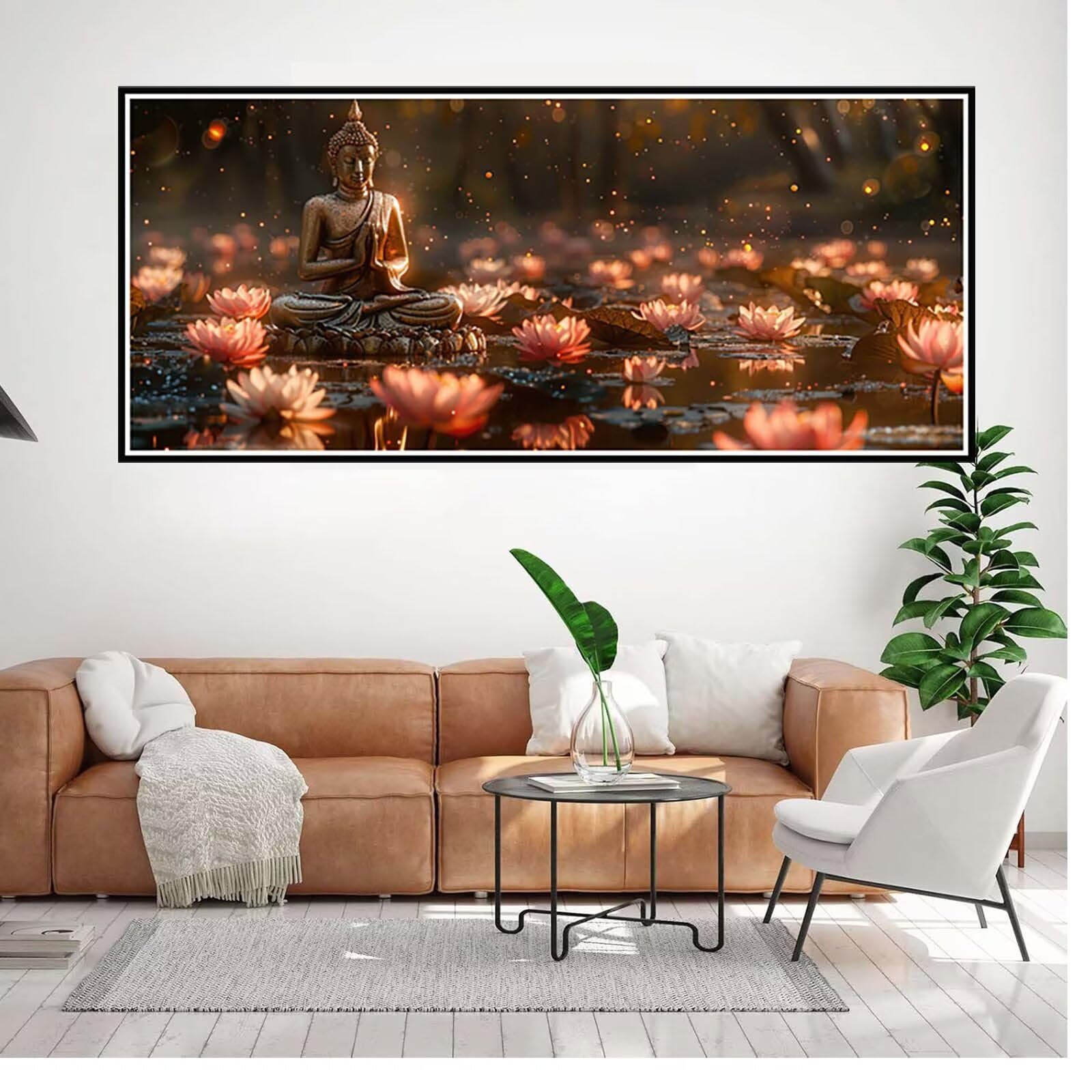 Diamond Painting Zen Diamond Painting dla dorosłych, 5D "zrób to sam", kryształ artystyczny, wzór lotosu, okrągłe kamienie, pełne wiertło, mozaika, zestaw do majsterkowania, do dekoracji domu, pokoju