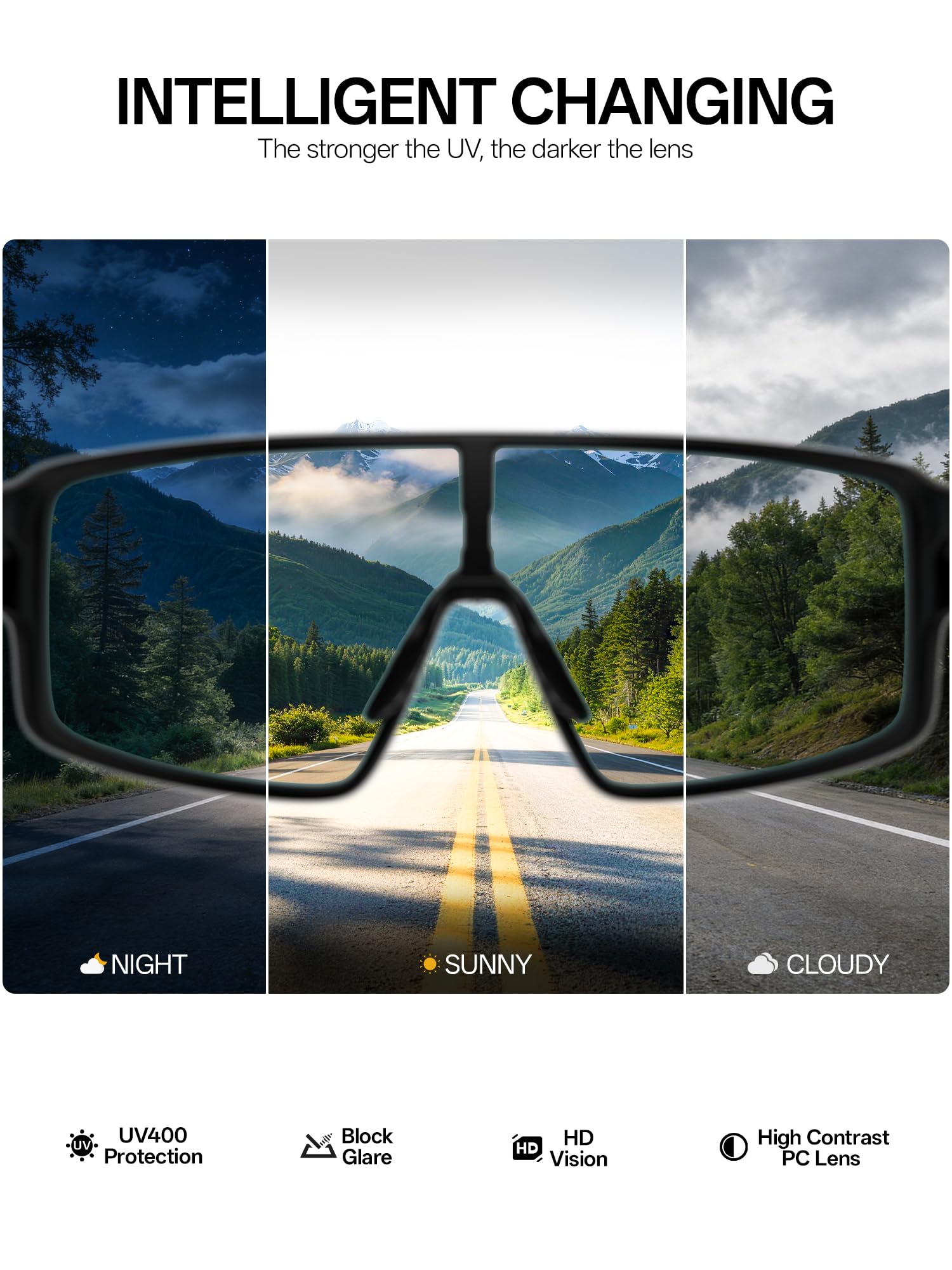 KAPVOE K473 Lunettes de Cyclisme Photochromiques et Colorées pour Hommes et Femmes, Lunettes de Soleil Sportives UV400 Baseball VTT