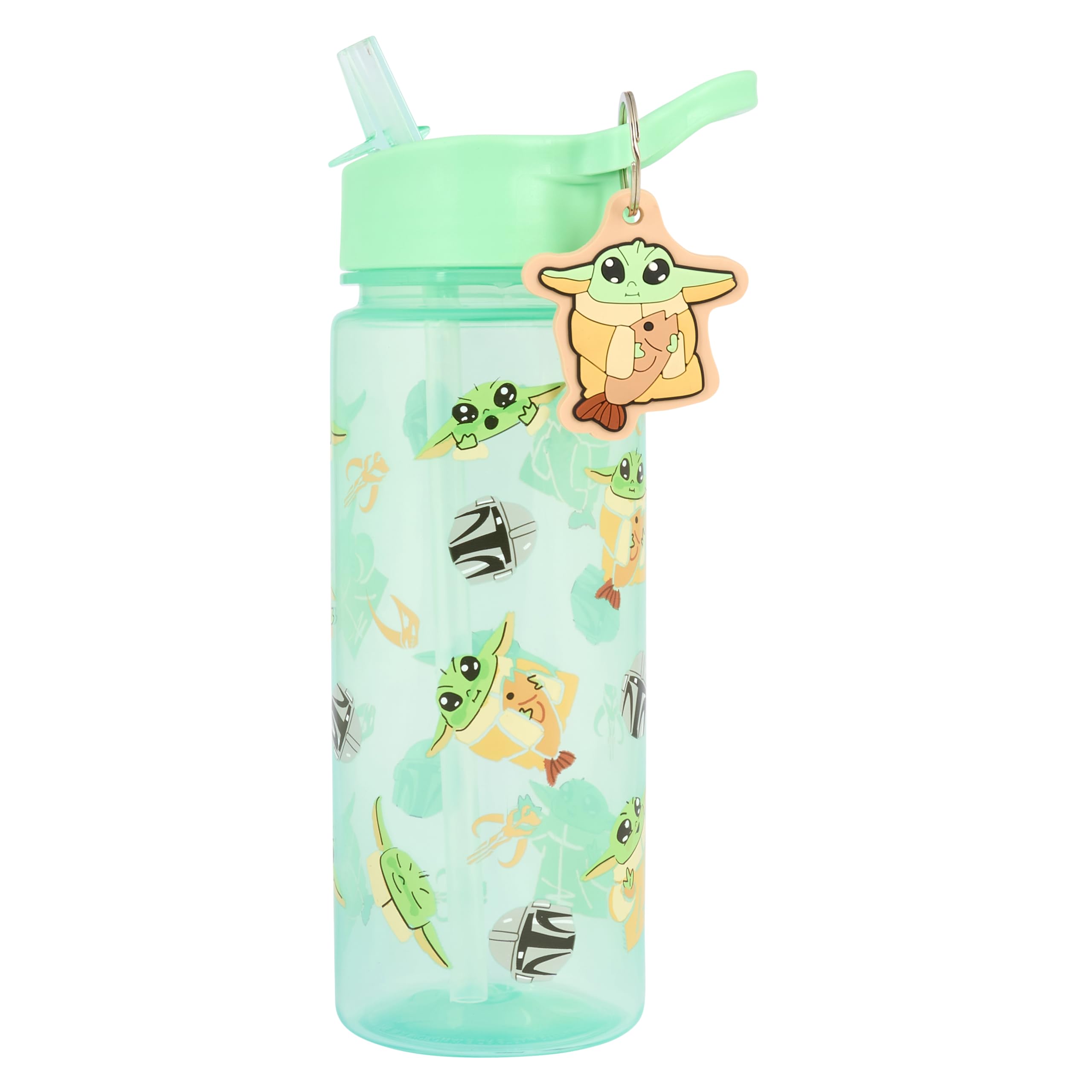 Star Wars Green Mando & Grogu Water Bottle With Straw, 500Ml Polypropylene, Includes Grogu Charm Keyring