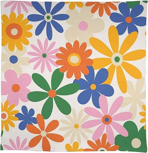 Miniatura 217 de Mantel floral hippie, diseño retro de los años 70, naranja, rosa, azul, floral, bohemio, estampado estético de margaritas, para fiesta, picnic