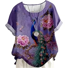 Women's Tunic Tops Dressy Casual Blouses Novelty Print Outfits Decorative Buttons Plus Size Short Sleeve Shirts