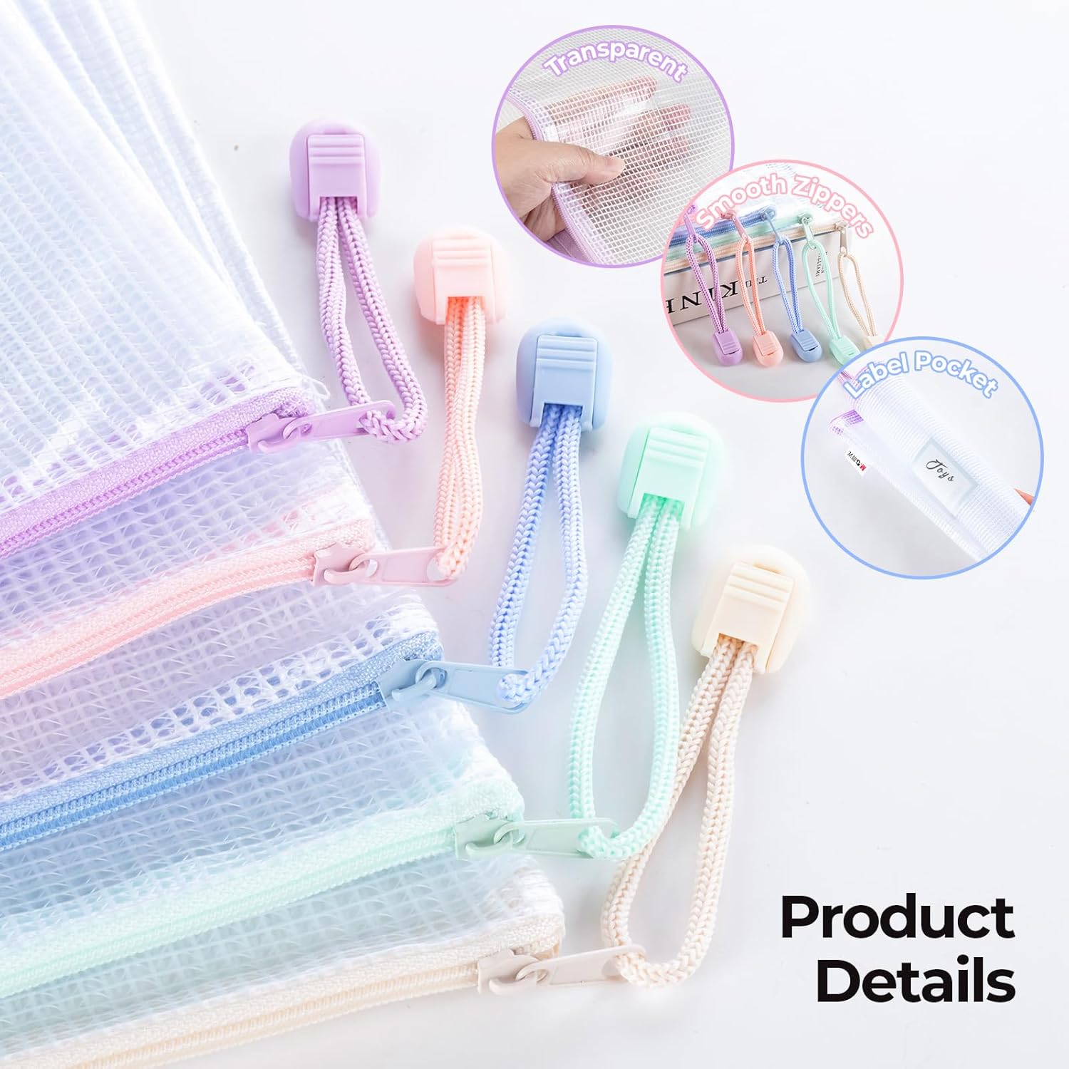 20pcs Mesh Zipper Pouch Bags File Puzzle Storage Bags, A4 Zipper Bags for Organizing Storage, Waterproof Zipper Pouches with Label Pocket, Board Games and Office Supplies (Macaroon Colors)
