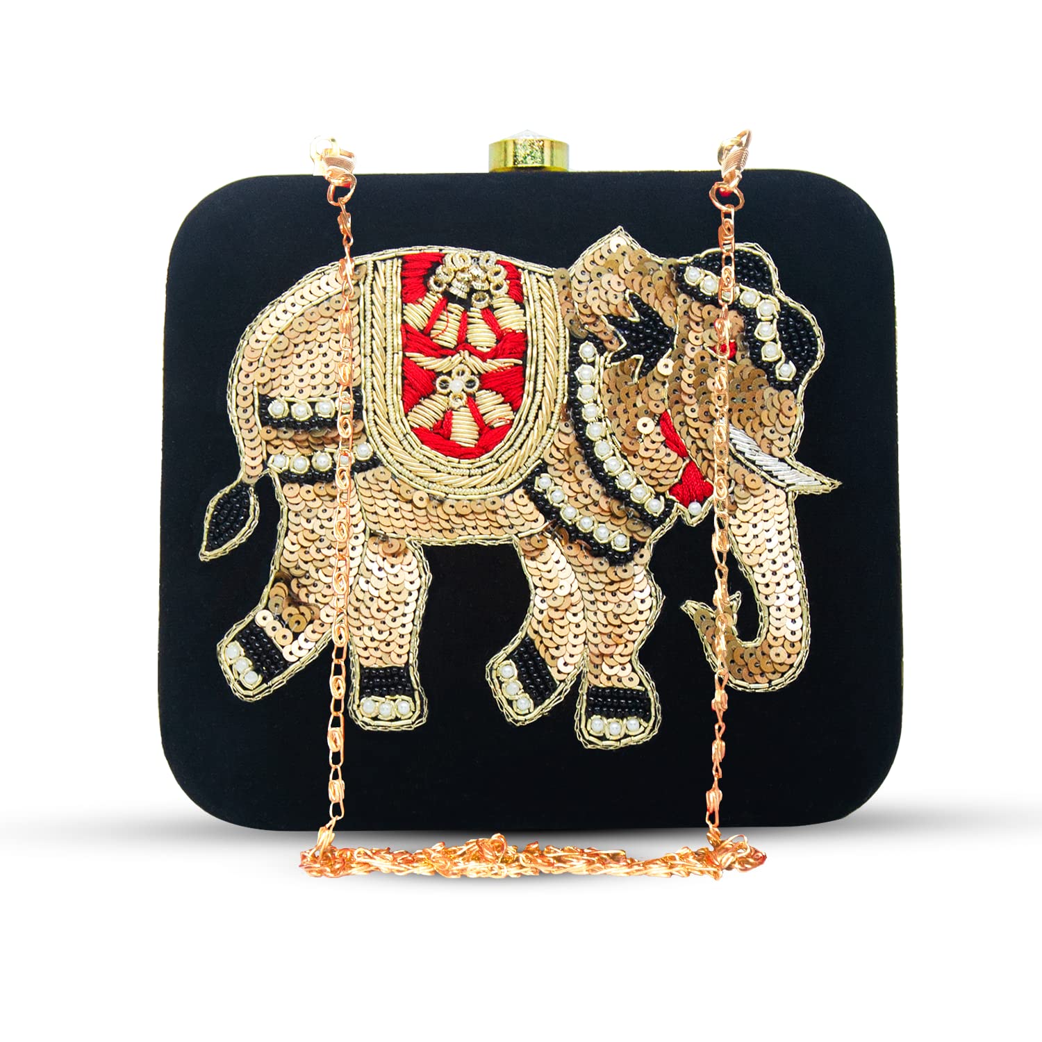 Handicraft Beautiful Embroidery Bling Box Clutch Bag Purse For Bridal, Casual, Party, Wedding (6Lx2Wx6H Inches)-image-44