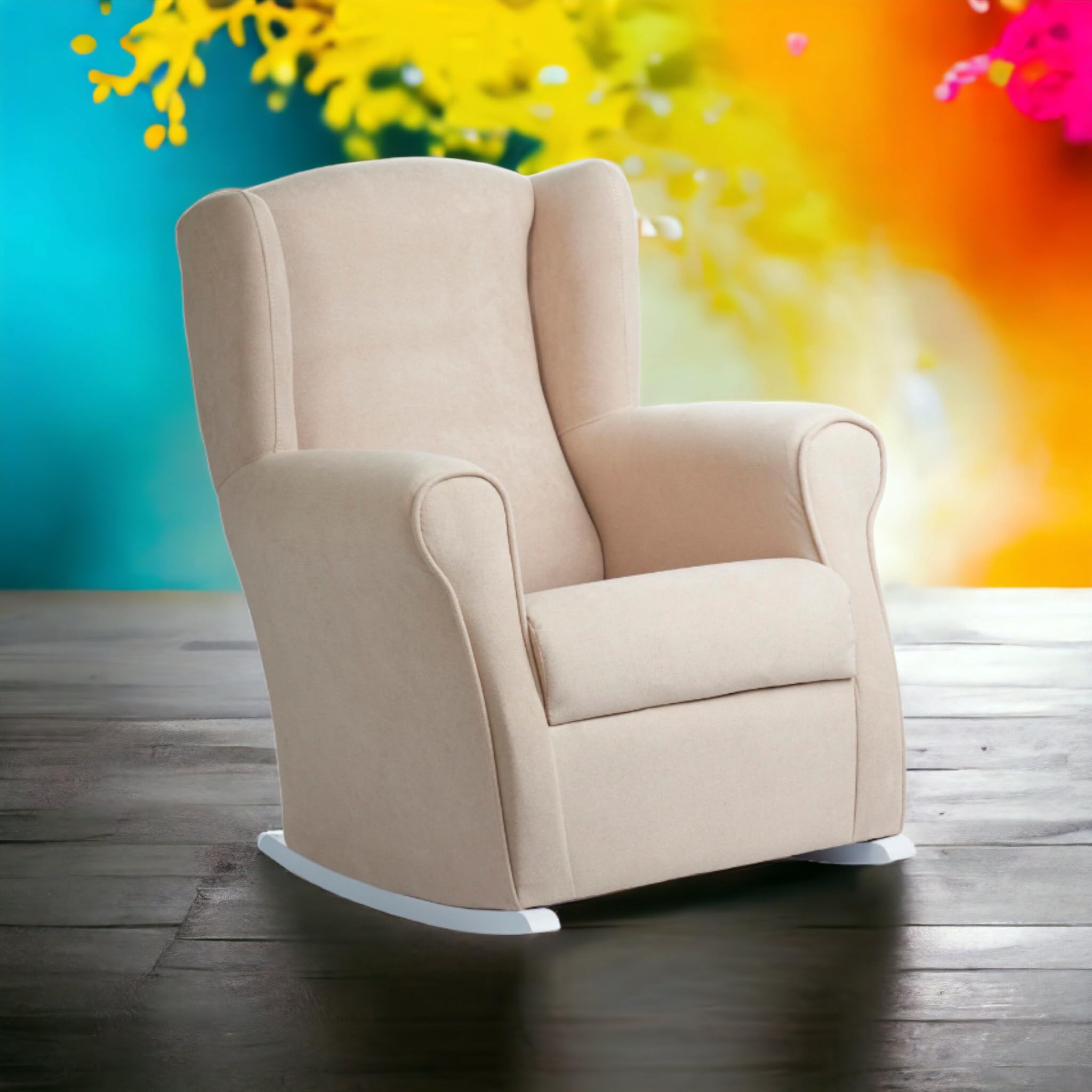 Genérico Sillón Butaca balancín/Mecedora Lactancia - tapizado Antimanchas - Pata Lacado Blanco (Beige)