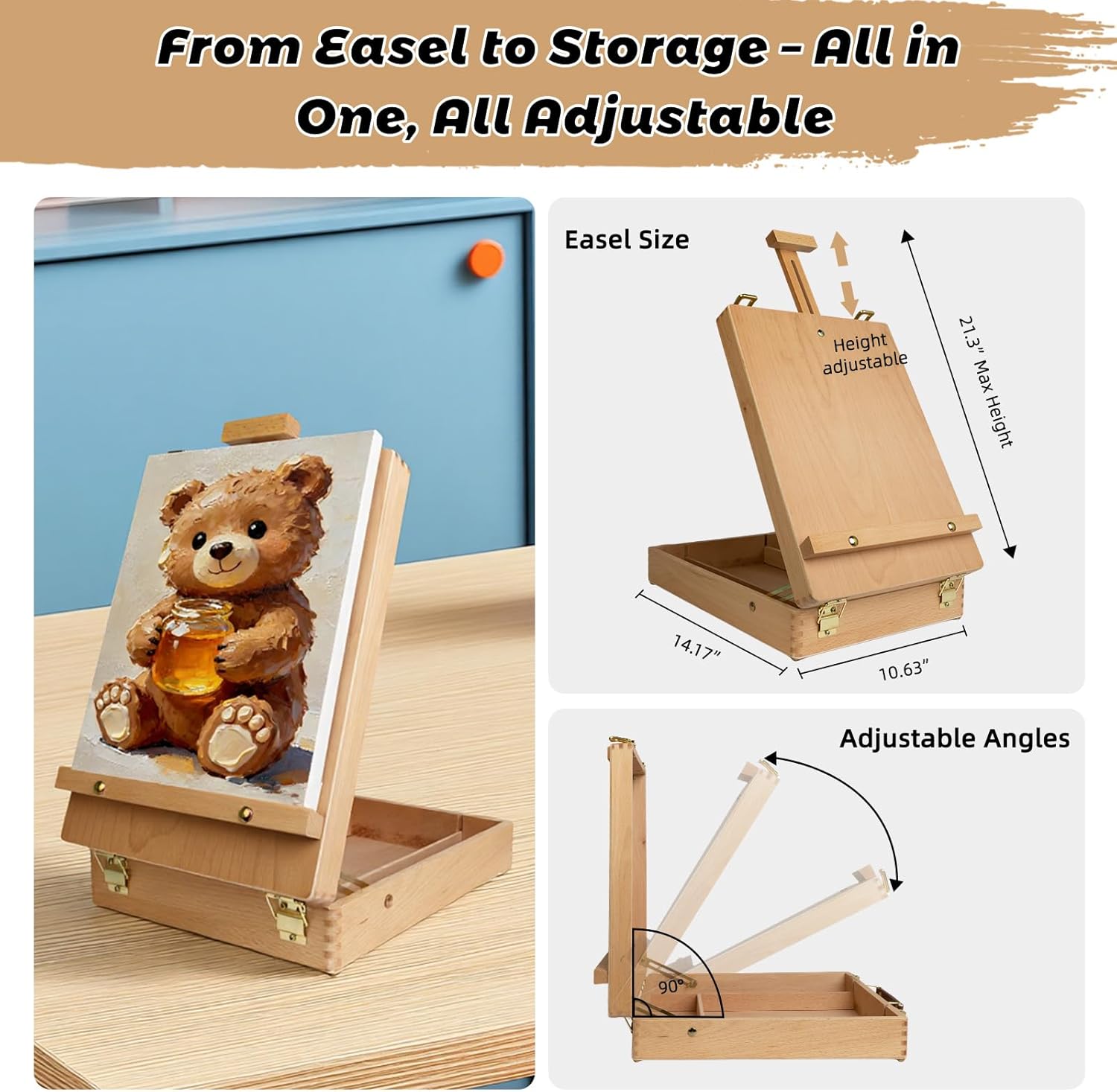 Portable Tabletop Easel Set for Beginners – 36-Piece Wooden Art Kit with 24 Acrylic Paints, Brushes, Stretched Canvas, DIY Pad & Storage Box – Non-Toxic, Travel-Friendly Painting Starter Kit