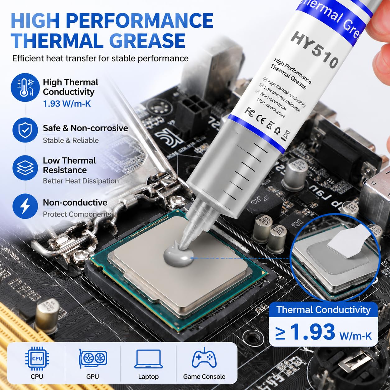 HY-510-100g (25g*4) Thermal Conductivity: >1.93W/m-k CPU Thermal heatsink Paste Silicone Grease Compound Non-Conductive for pc CPU gpu PS4 ...100 Gram