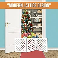 Vista 7 de Bundaloo Puerta independiente para perros, valla de madera decorativa expandible para perros pequeños a medianos, barrera para escaleras, puertas