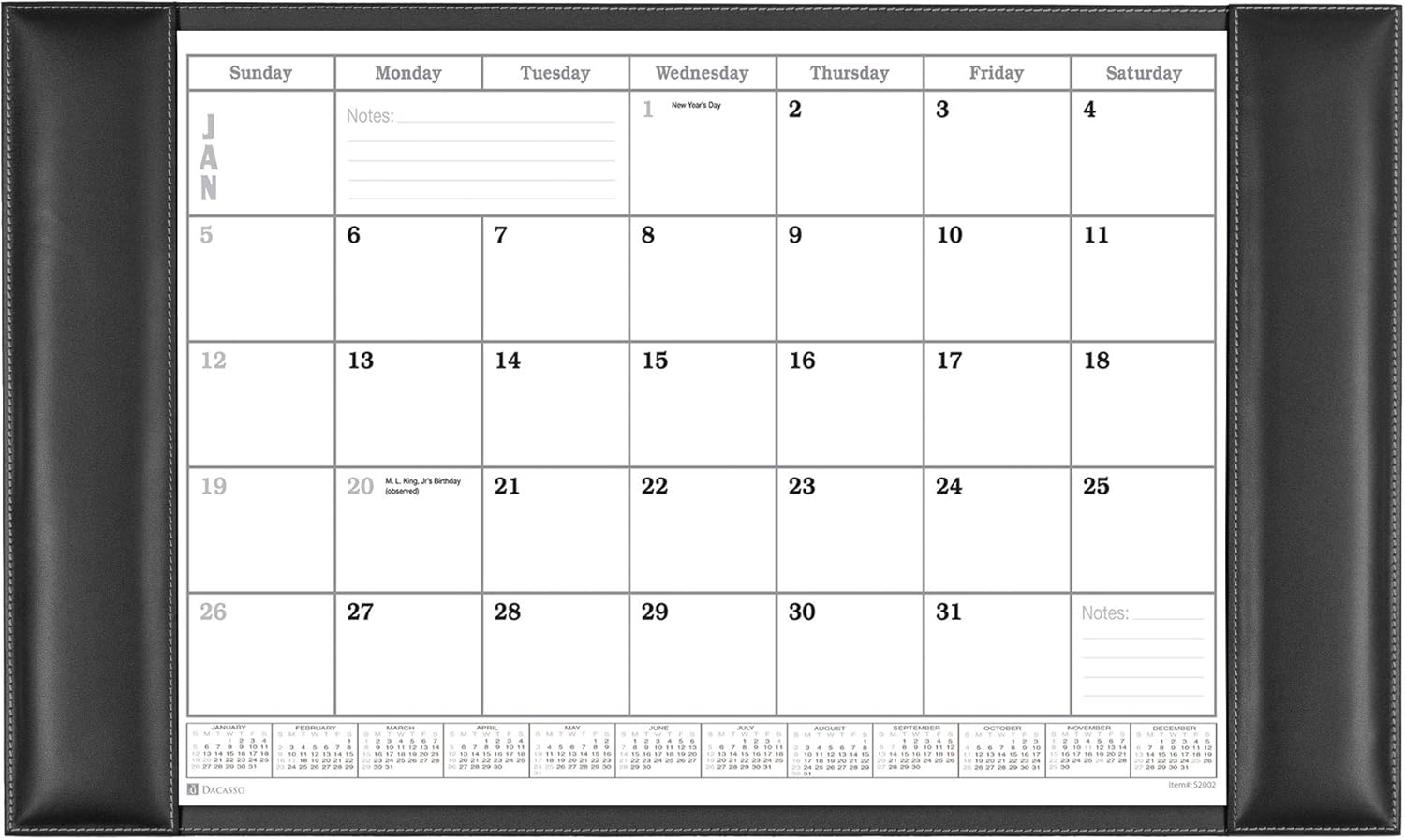 Dacasso Leather Desk Calendar Pad, 34 x 20, Rustic Black (P1250)