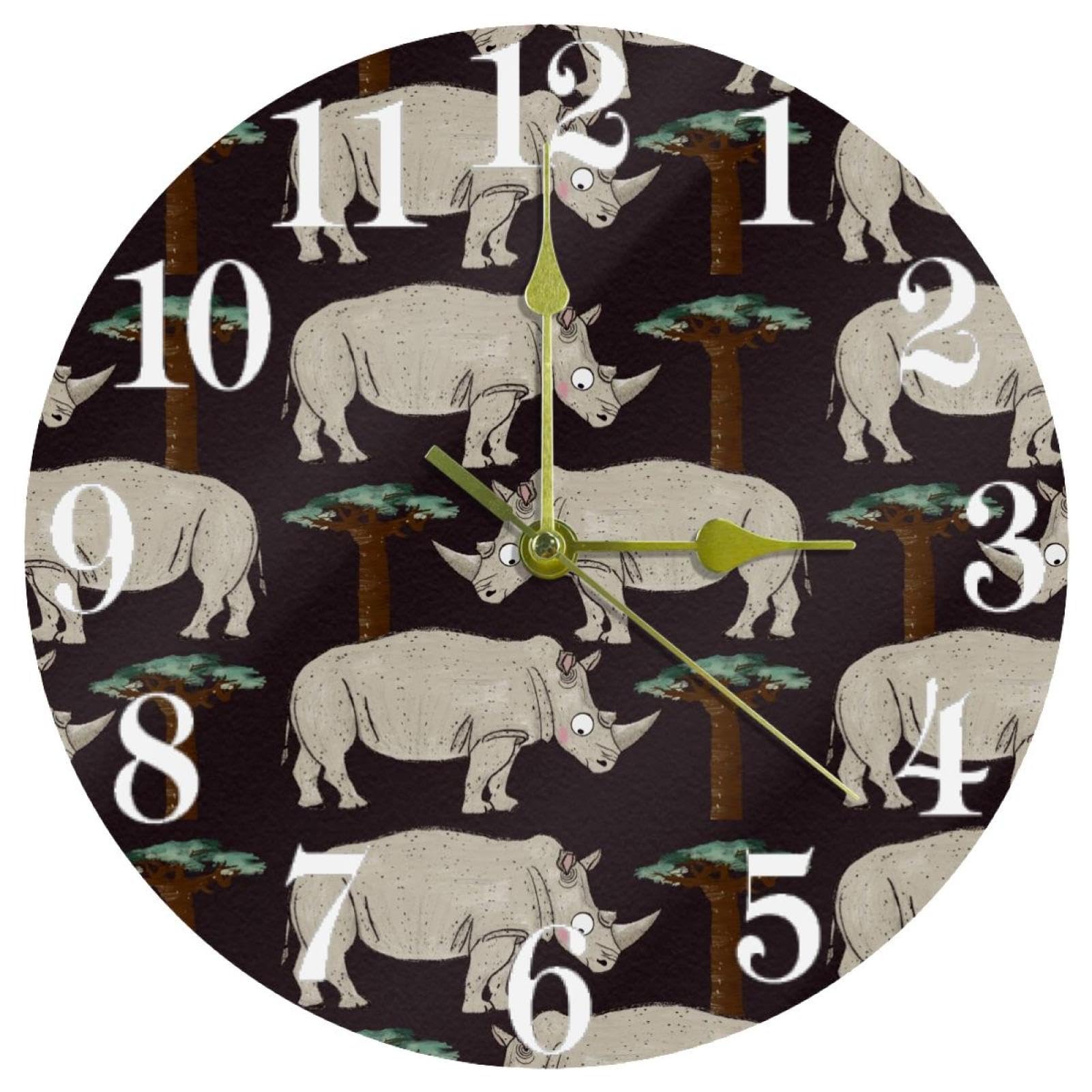 Horloge murale rhinocéros africains et baobab en quartz silencieuse