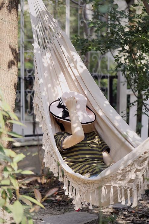 RISEON Handmade Boho Large Brazilian Macrame Fringe 2 Person Double Deluxe Hammock Swing Net Chair for Beach, Yard, Bedroom, Patio, Porch, Indoor, Outdoor, Wedding Decor 95 Lx 59 W