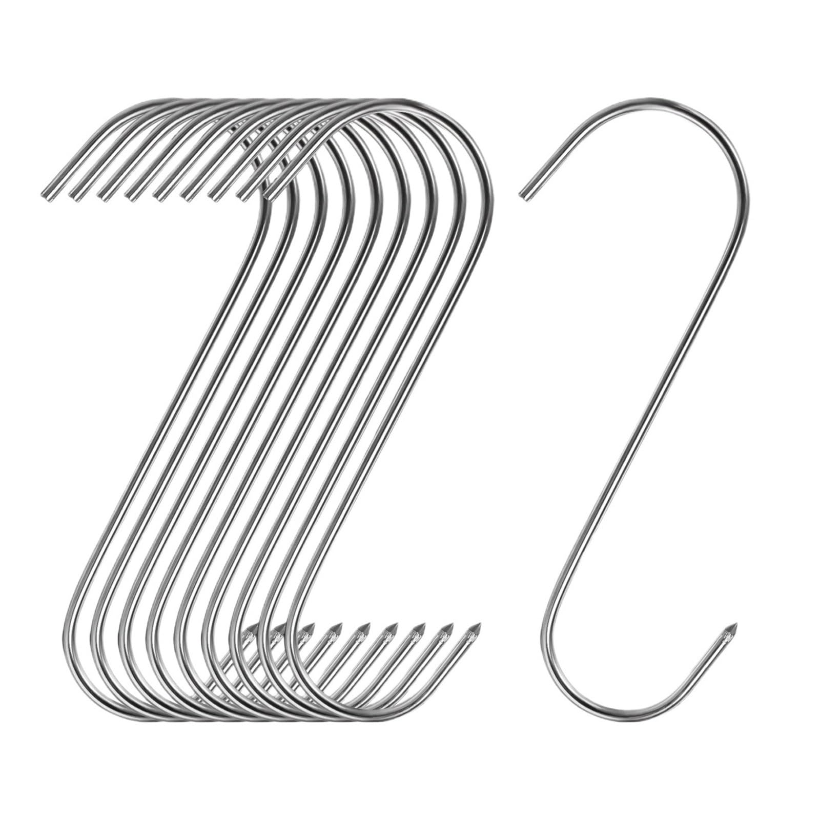 100 ganchos en forma de S de acero inoxidable con punta afilada for colgar utensilios de cocina, de carnicero, for ahumar y procesar carne en barbacoa. Para Carnes(12cm)