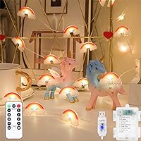Vista 2 de Luces de Cadena Arcoíris 40 LED Luces de Hadas Decorativas para Interiores y Exteriores 8 Modos USB y Pilas 13 pies Luces Centelleantes con Control