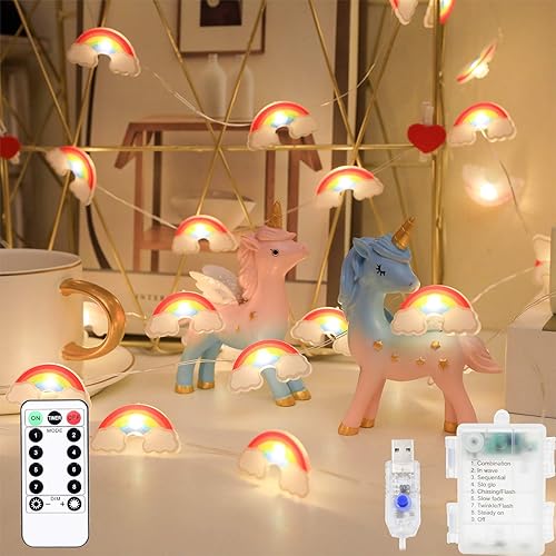 Miniatura 2 de Luces de Cadena Arcoíris 40 LED Luces de Hadas Decorativas para Interiores y Exteriores 8 Modos USB y Pilas 13 pies Luces Centelleantes con Control