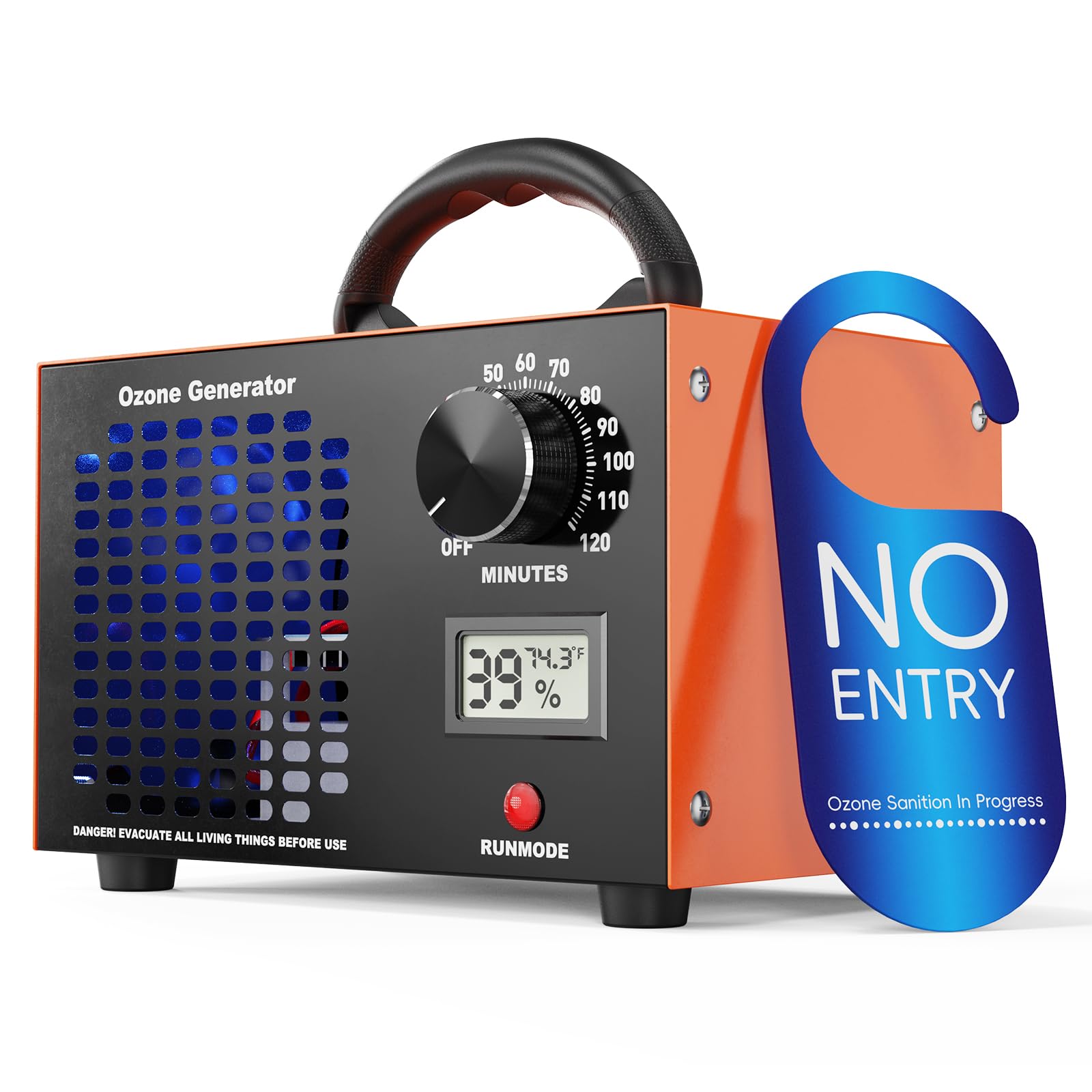 Generador de ozono de 60000 mg/H con pantalla de temperatura/humedad, temporizador de 120 minutos, purificador de aire ionizador O3 para espacios grandes (5000 pies cuadrados), máquina de ozono